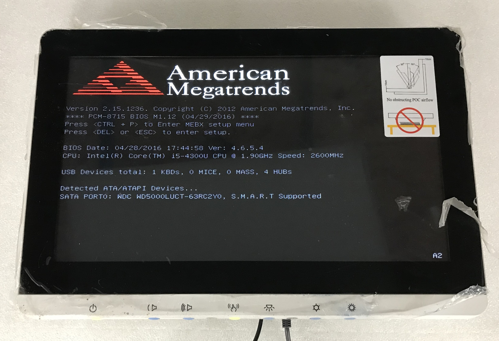 Advantech POC-W152 Medical Point of Care i5-4300U 1.9GHz 8GB RAM 500GB HDD