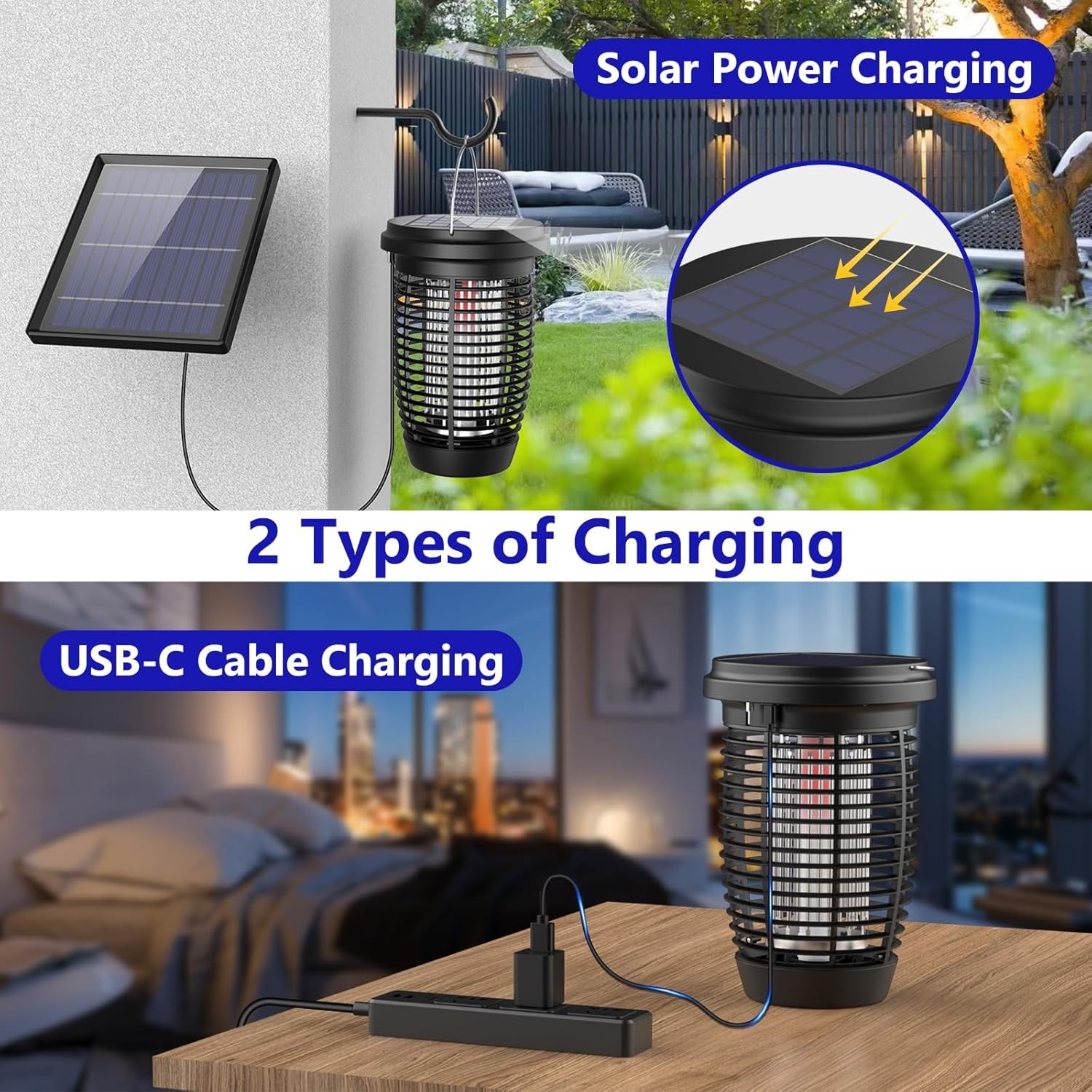Solar Bug Zapper Outdoor, Waterproof Mosquito Zapper Outdoor Solar Powered 4500V