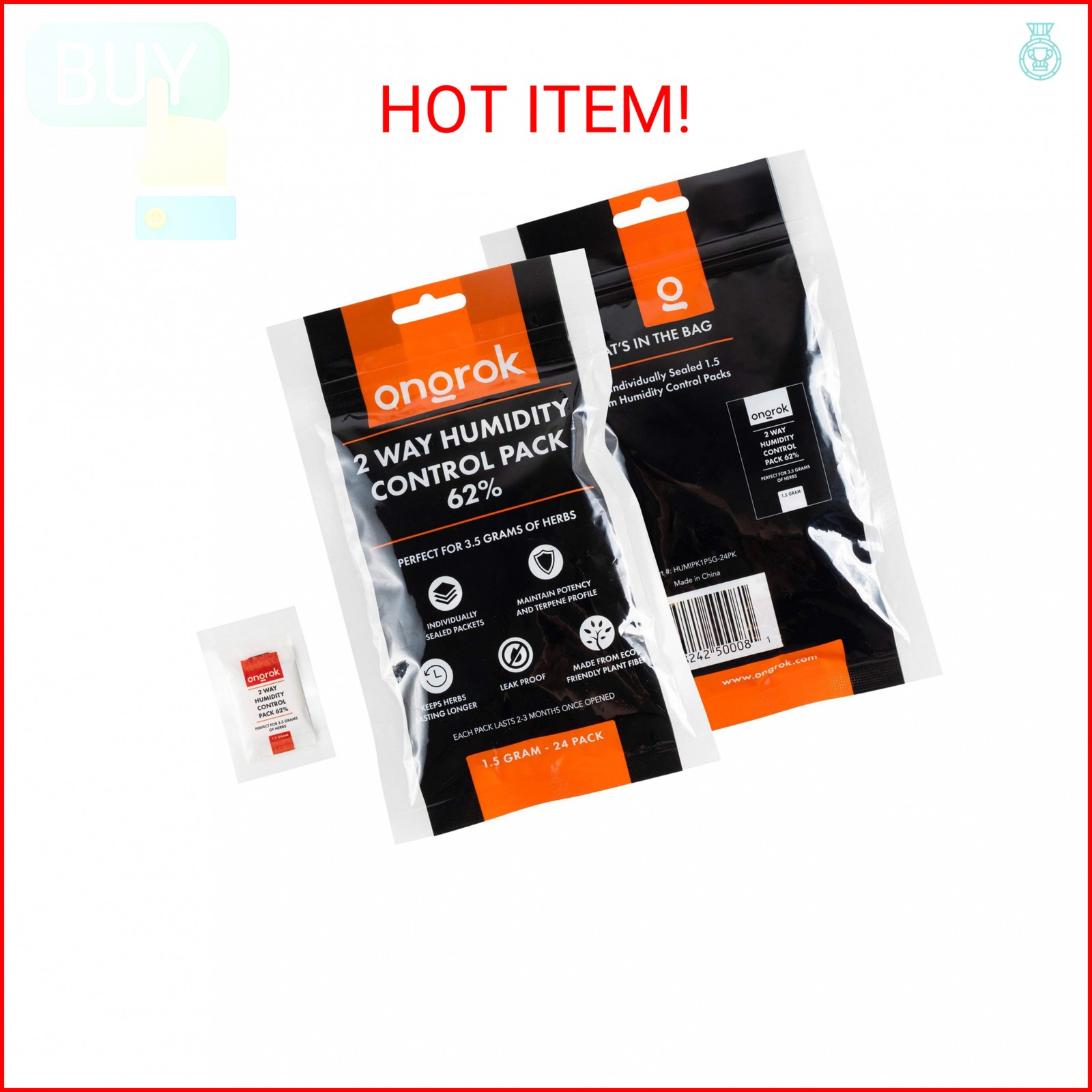 ONGROK 2 Way Humidity Control Packets, 62% RH, Each Pack Good for up to 1/8 oz,