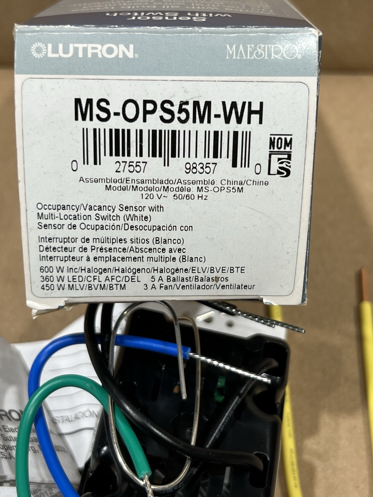 Lutron Maestro MS-OPS5M-WH White Light Switch With Occupancy Sensor Nos