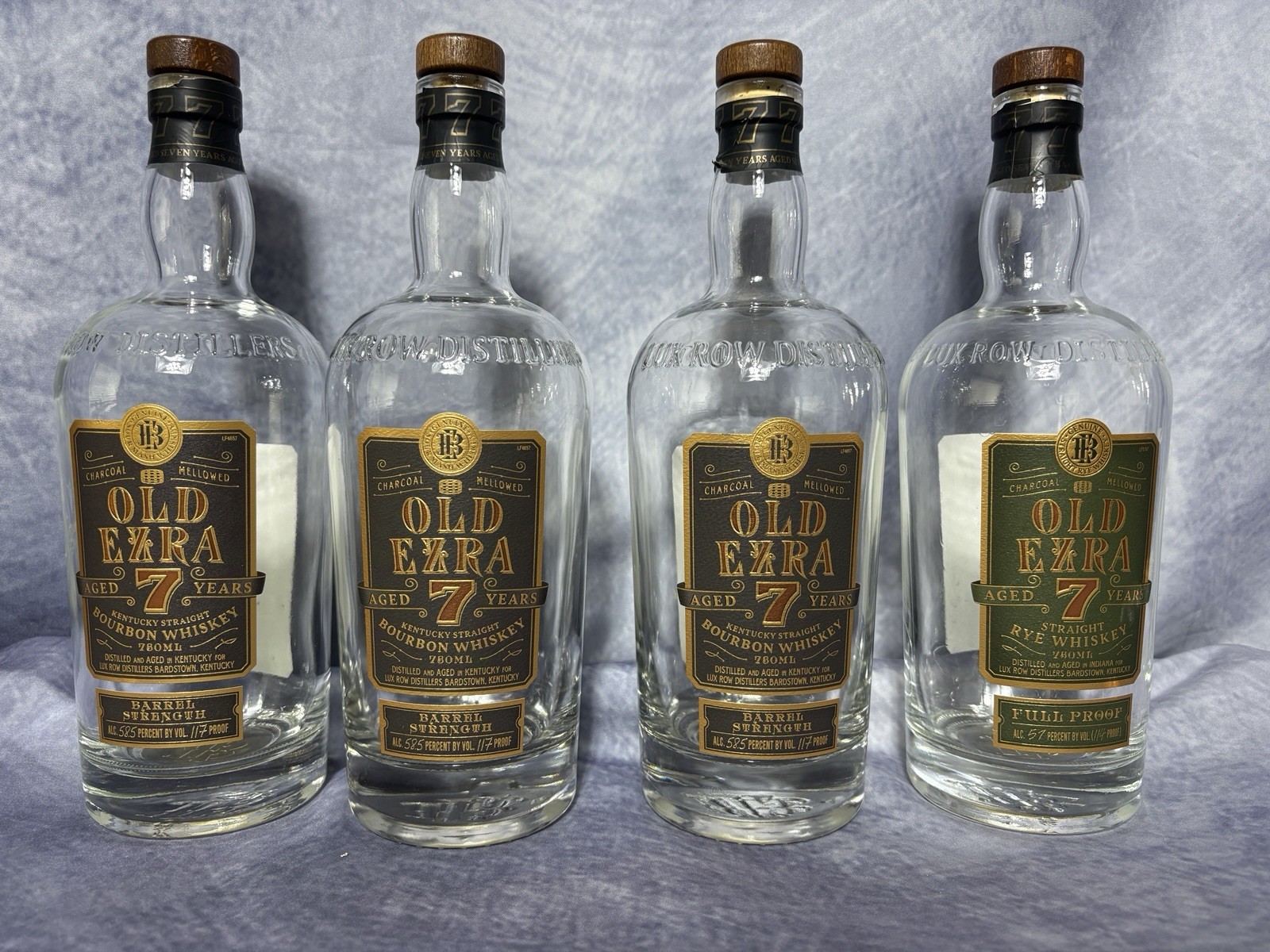 Old Ezra 7 Year Barrel Strength Bourbon Rye Lot of 4 Decorative Decanter Bottles