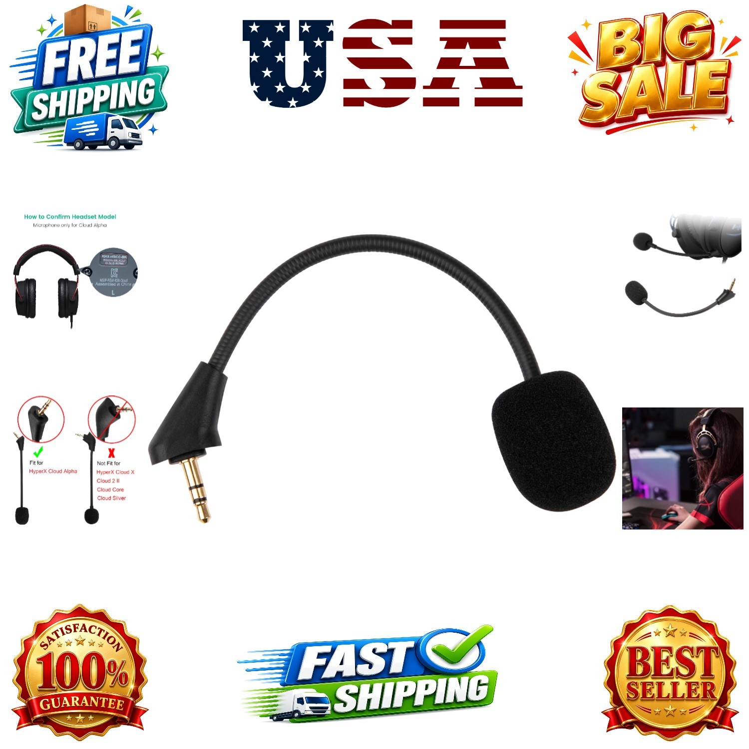 Replacement Game Mic for Kingston HyperX Cloud Alpha Gaming Headset | 3.5mm H...
