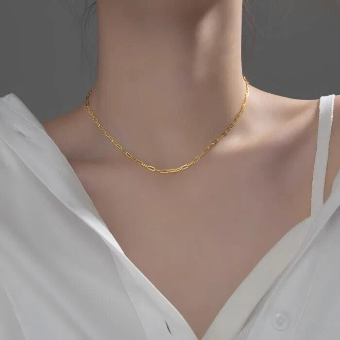 14K Yellow Gold 2.5mm Paperclip Link Chain Necklace, Elongated18''20''22''24''