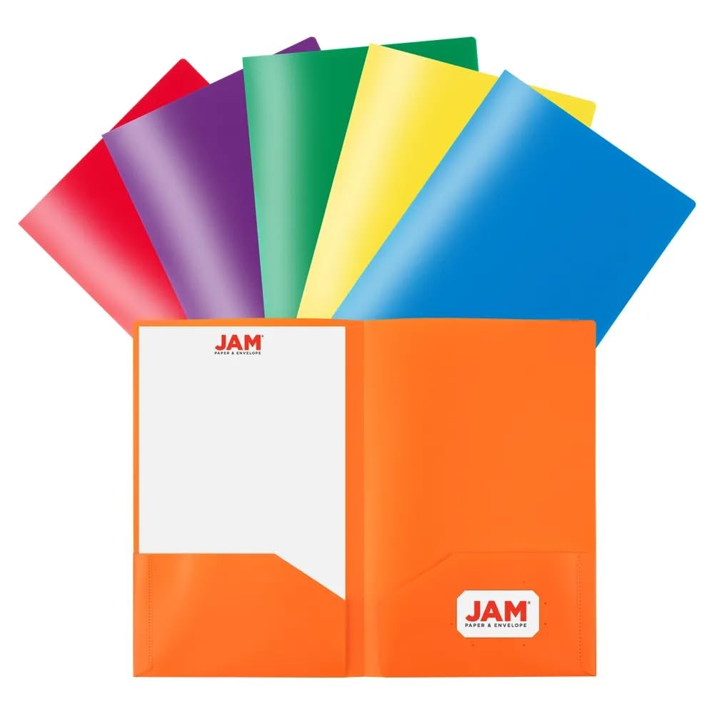 Legal Plastic 2 Pocket POP Folders - Durable School Folders - Assorted Primar...