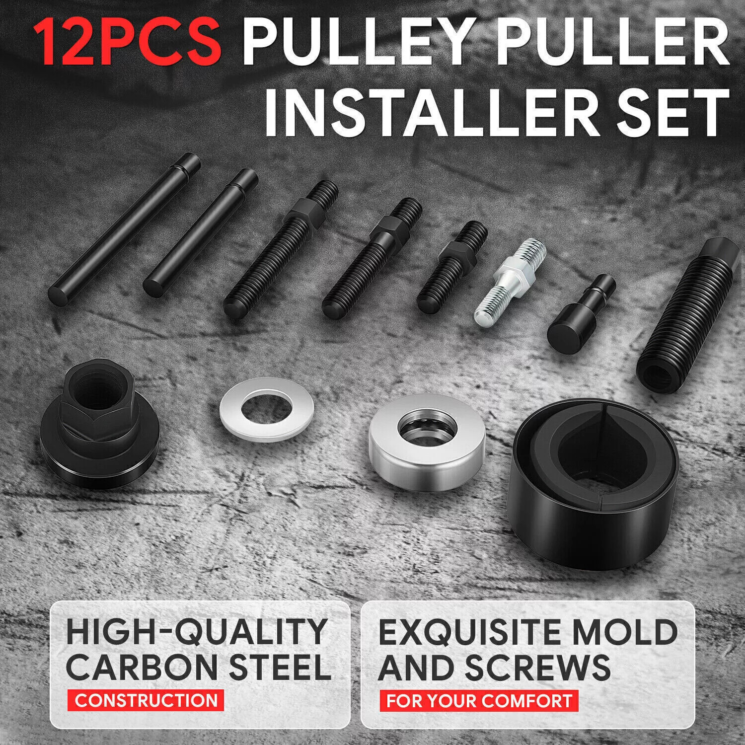 13pc Power Steering Pump Pulley Puller Remover & Alternator Installer Tool Kit