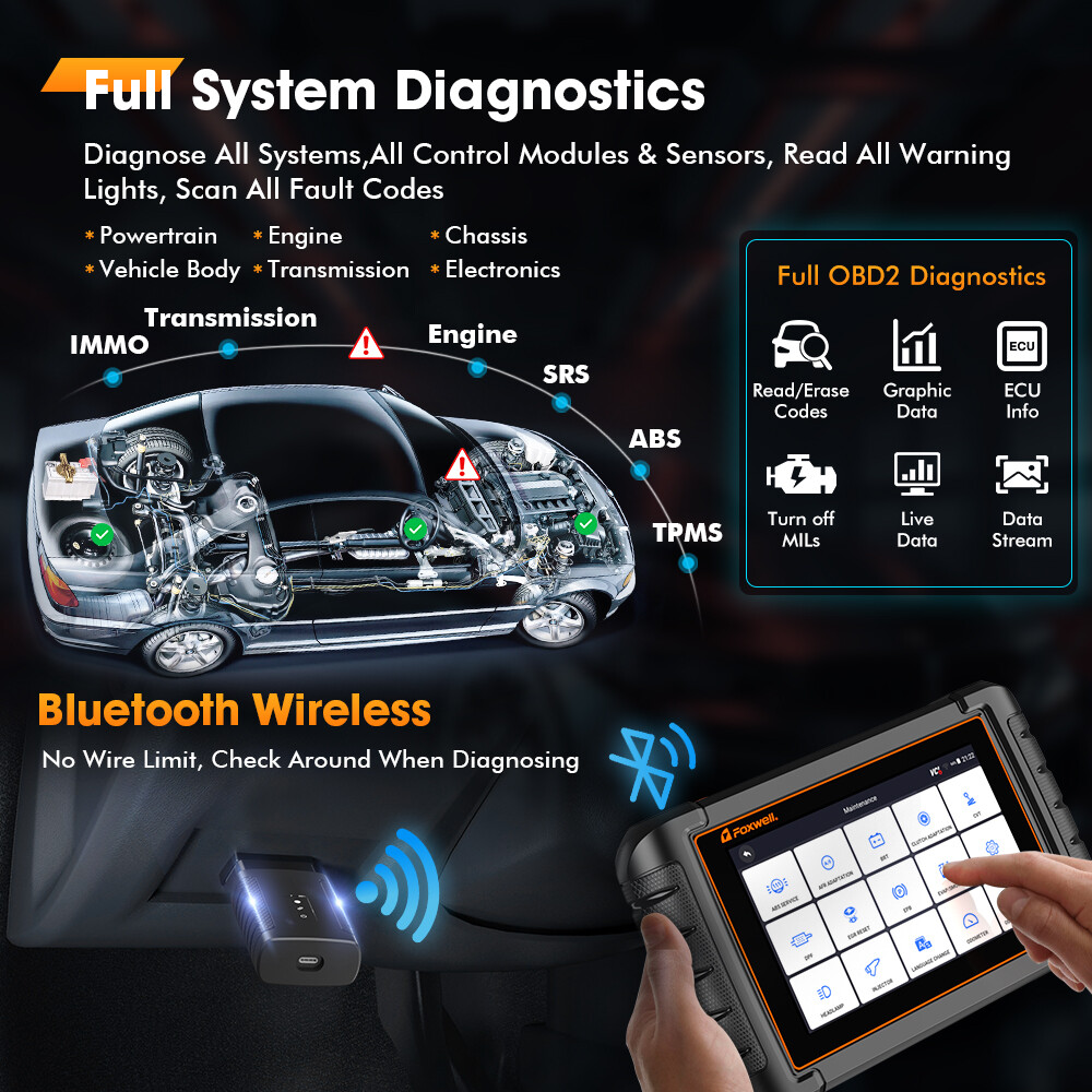 FOXWELL NT809BT Bidirectional Car OBD2 Scanner Diagnostic Scan Tool K-ey Coding