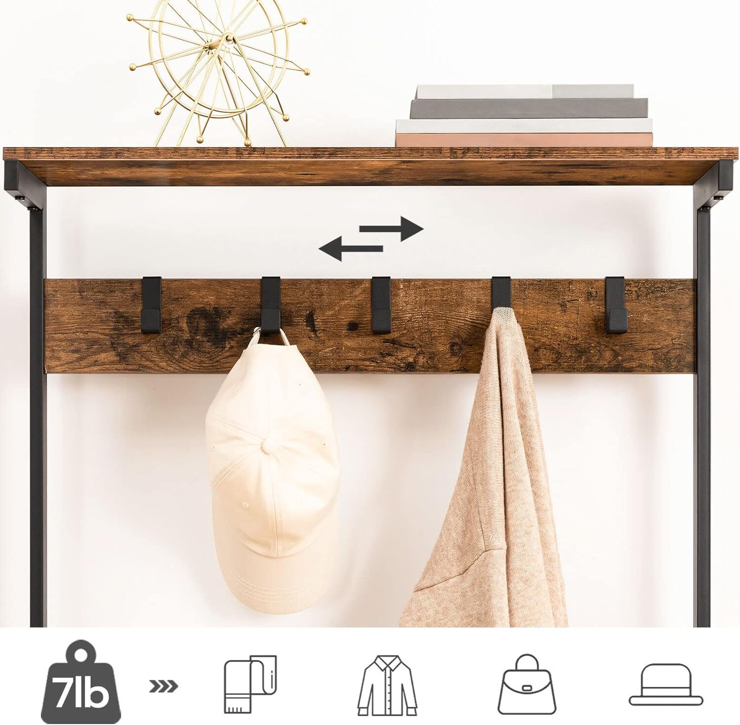 HOOBRO Hall Tree with Bench, Coat Rack Shoe Storage, Rustic Brown, Black