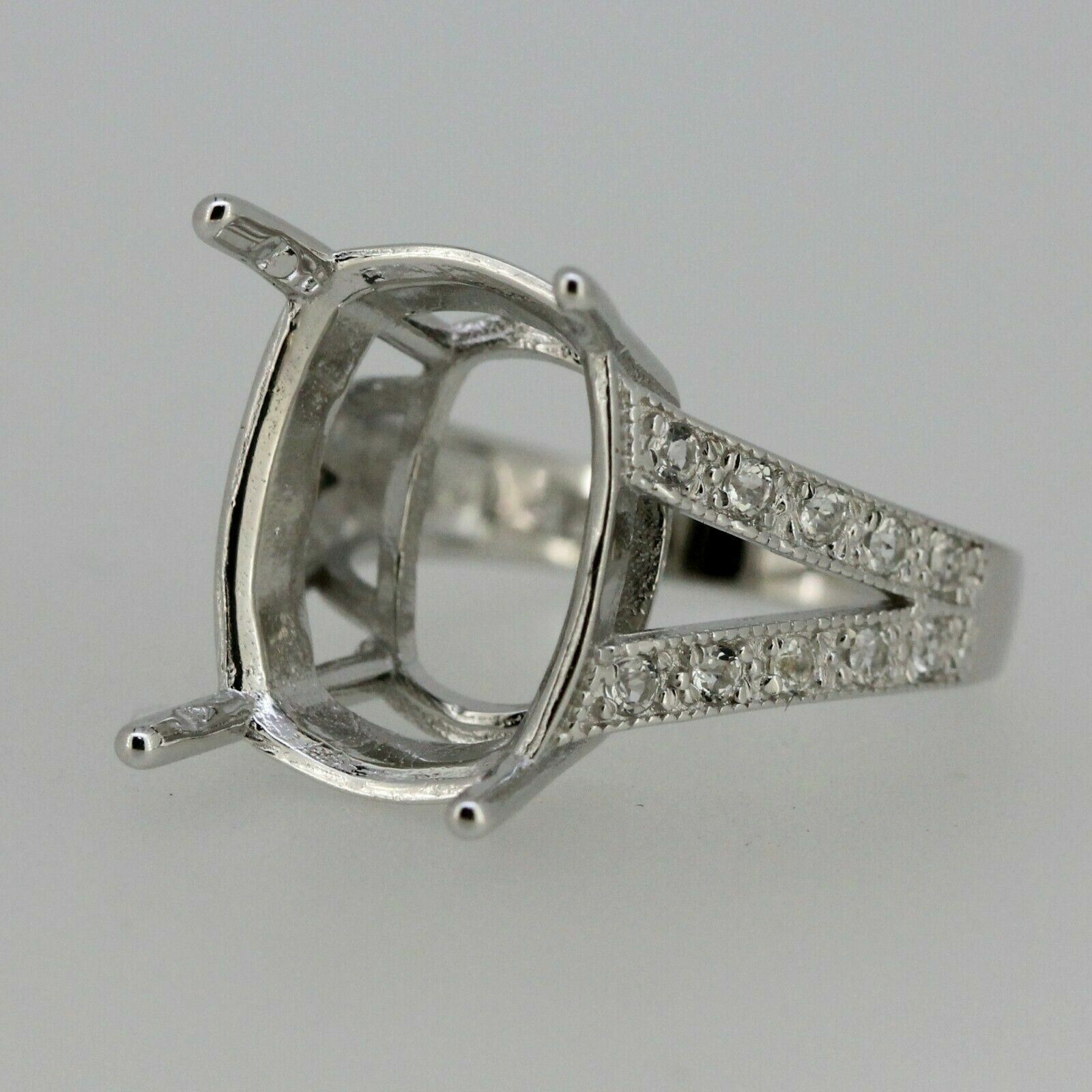 Sterling Silver Semi Mount Ring Setting Cushion 17x13mm Split Shank