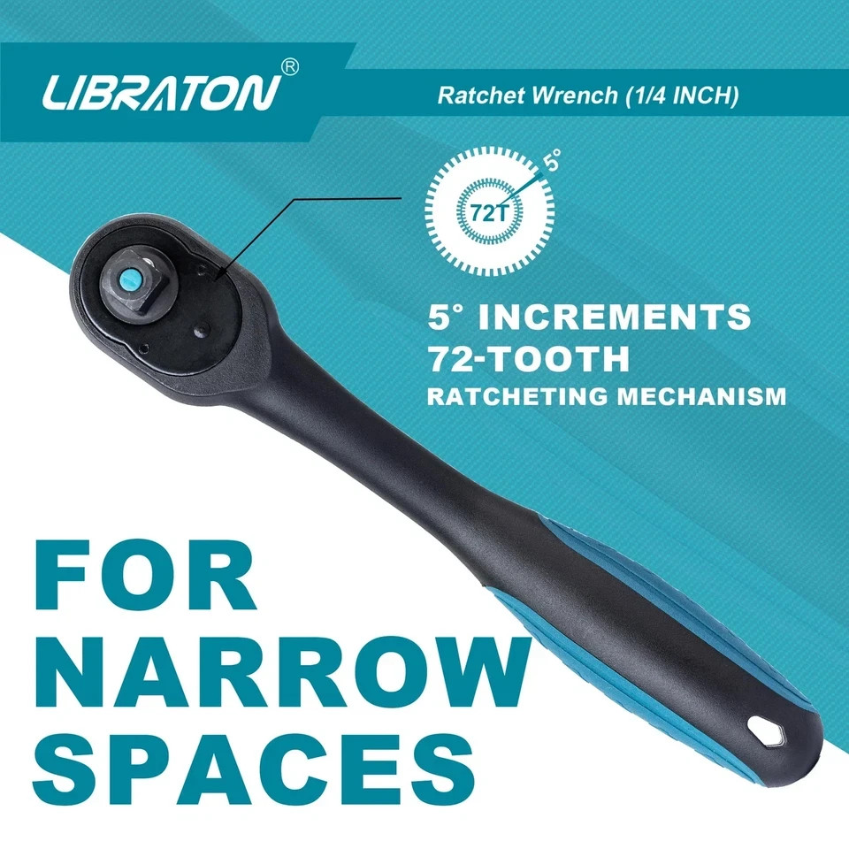 1/4" Drive Ratchet Handle 72 Tooth Quick Release Reversible Socket Wrench Tool