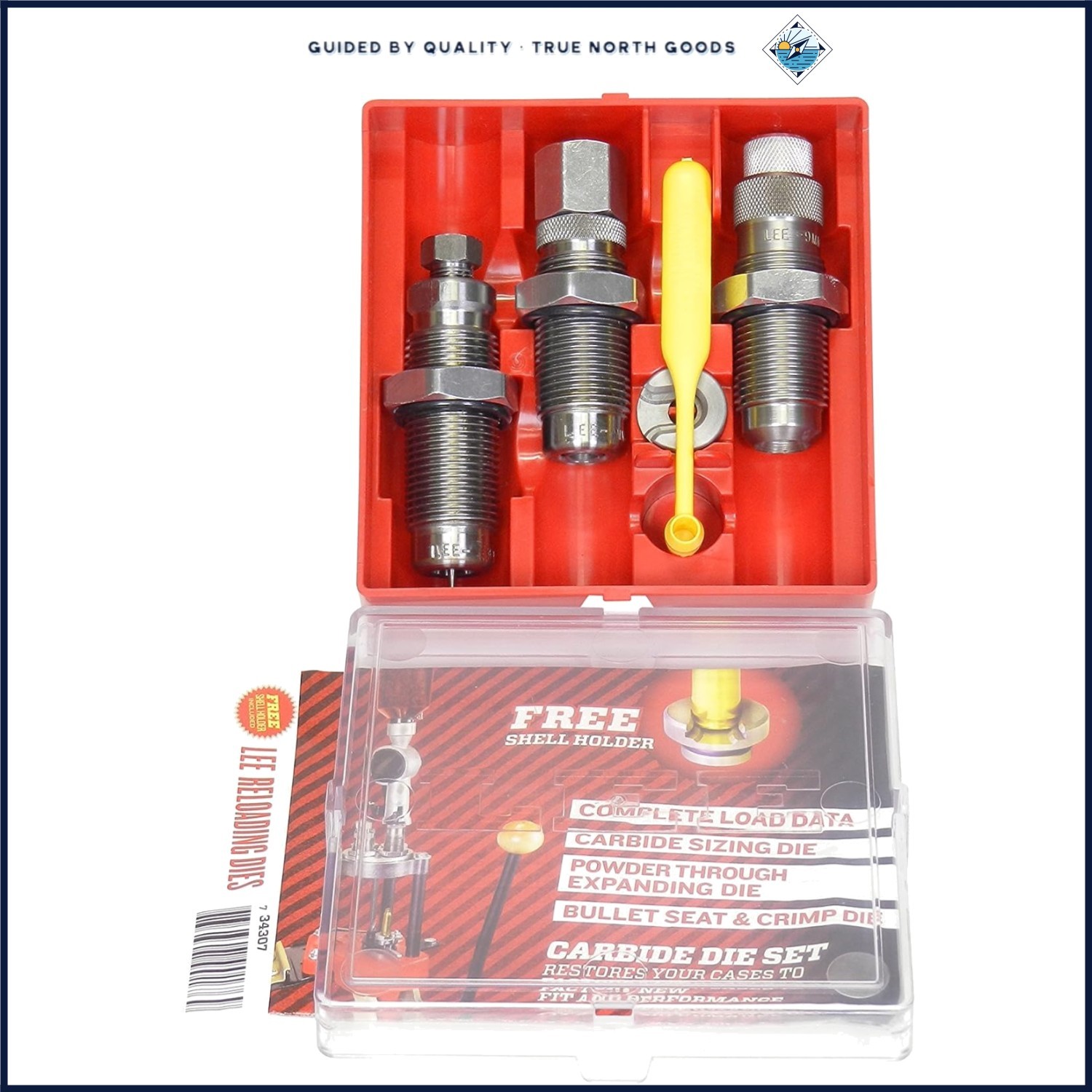 Reloading Die Set with Carbide Components, Shell Holder, and Instruction Manual