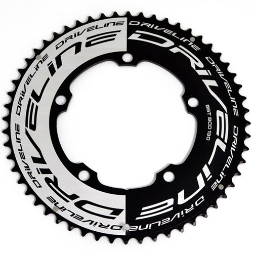 Driveline AL7075 Road Bike Bicycle TT Chainring 56T, BCD 130mm , Black x White