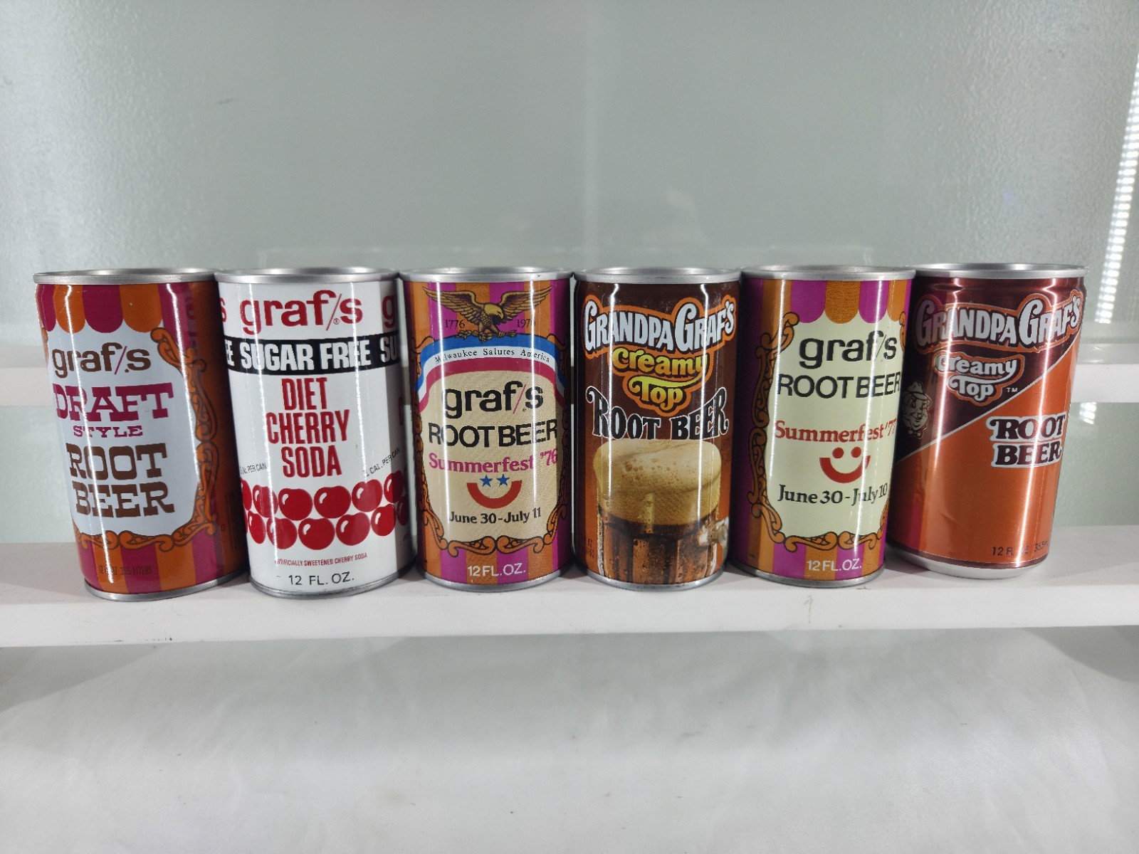 Vintage Can Lot Graf's Root Beer Cans,Diet Cherry Soda Graf's