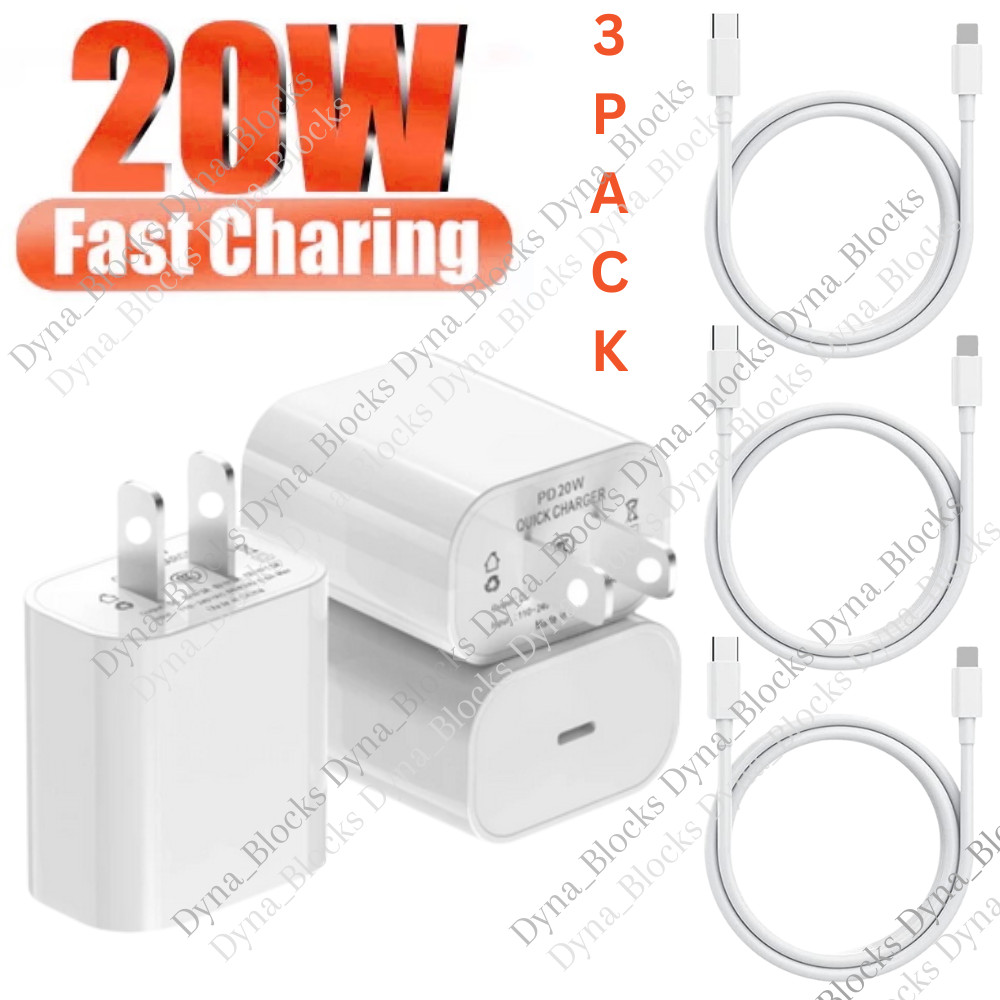 USB-C Power Adapter 20W PD Fast Charger Type C Cable For iPhone 14/13/12/11 Lot
