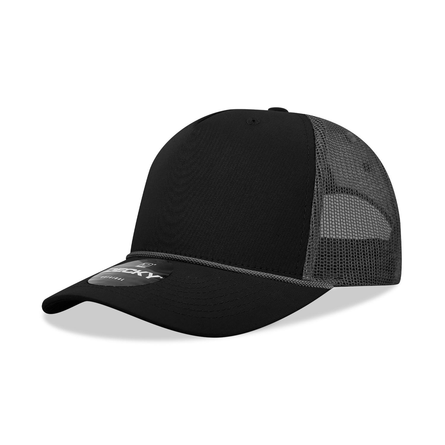 Decky Unisex 5 Panel Mid Profile Cotton/Poly Blend Trucker Cap w/Rope - 6040