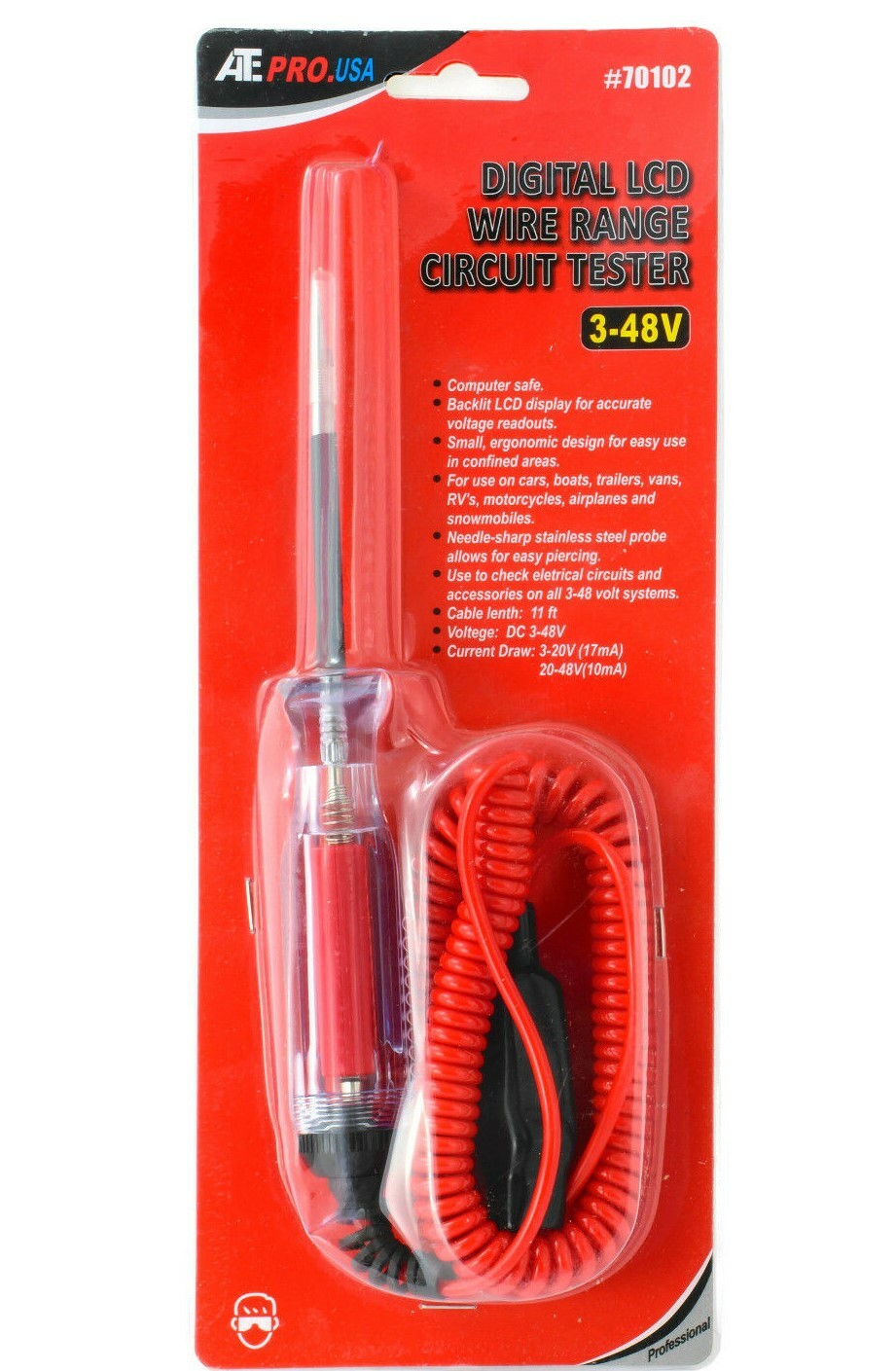 ATE PRO 3V-48V DIGITAL LCD WIDE RANGE WIRE CIRCUIT TESTER DC BATTERY VOLT METER