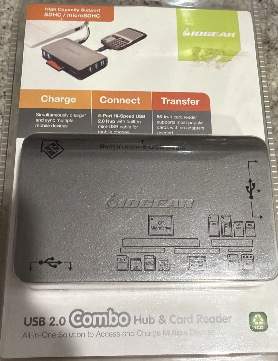 New IOGear High Capacity Support SDHC Micro SDHC 2.0 Combo Hub Card Reader A5
