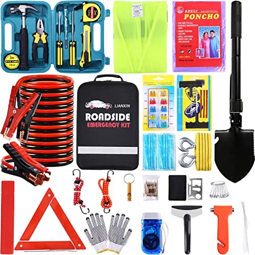Roadside Emergency Car Kit-Safety Car Kit Car Emergency Kit with Jumper Black