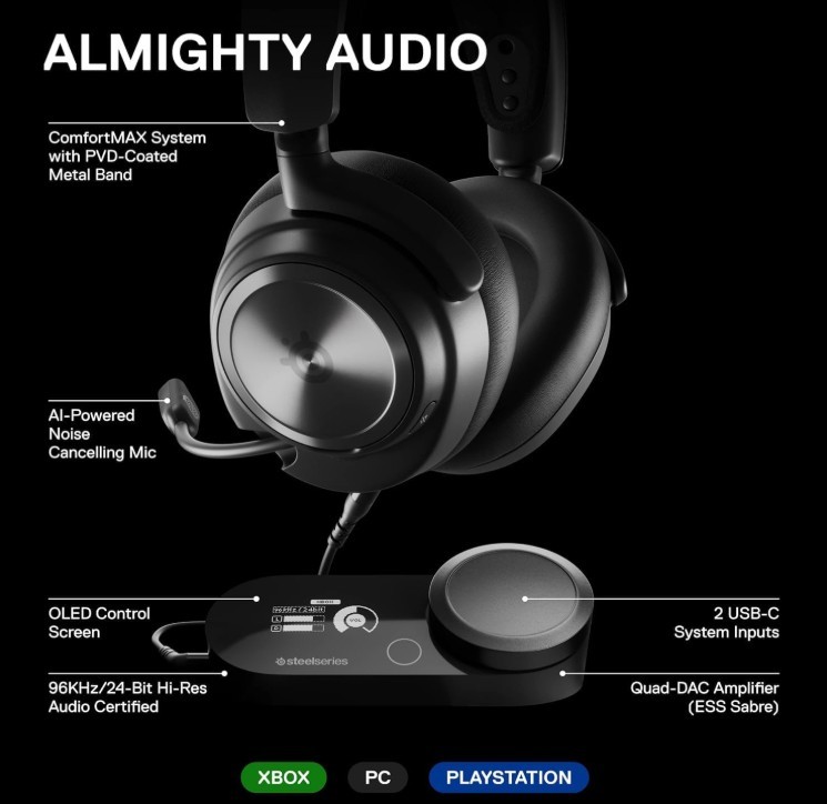 SteelSeries Arctis Nova Pro Wired Headset, Black