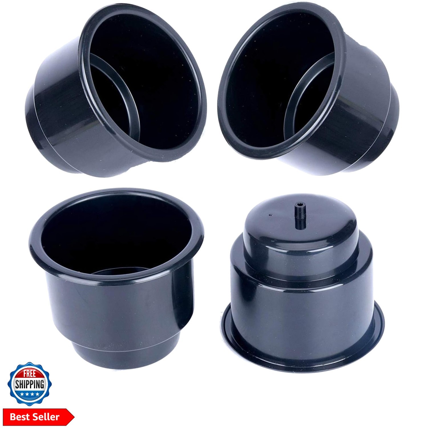 Set of 4 Amarine-Made Black Recessed Drop in Plastic Cup Drink Can Holder wit...