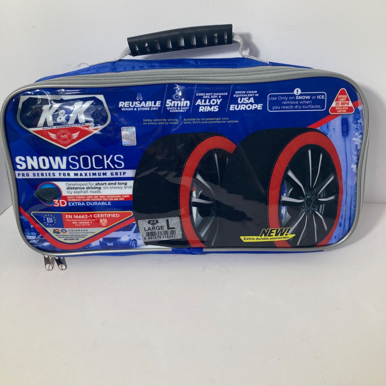 K & K Snow Socks Pro Series for Maximum Grip L NIB