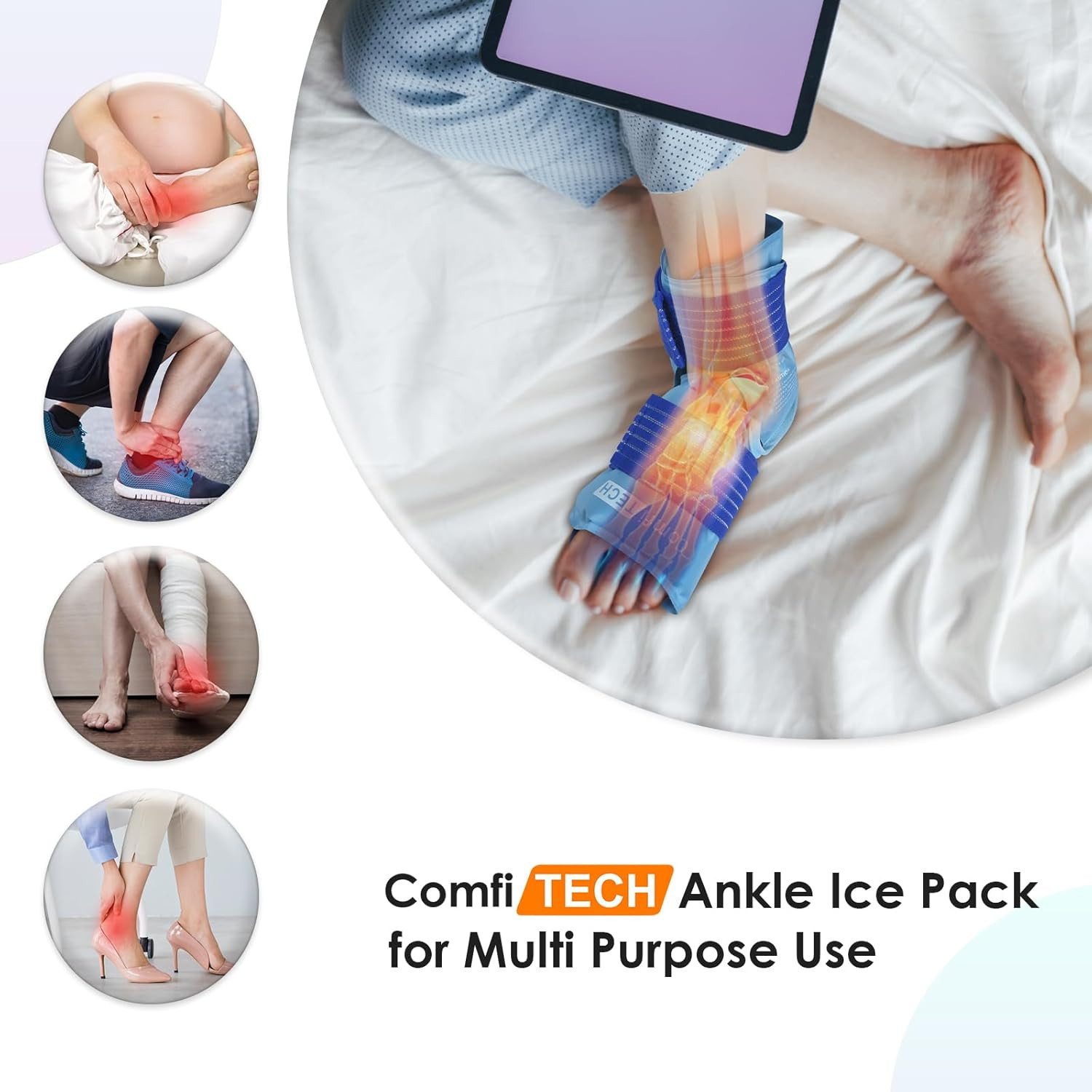 Ankle Ice Pack Wrap Reusable Heel Cold Sleeve
