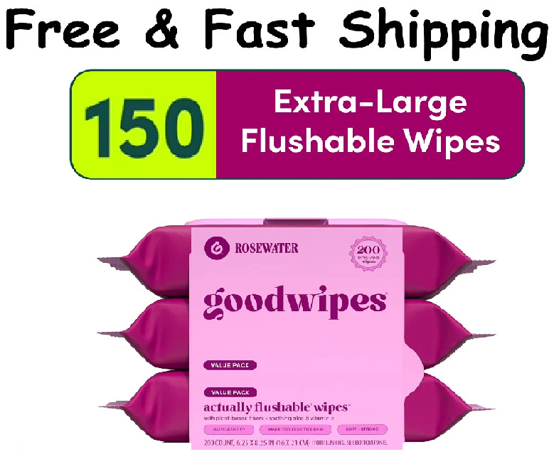 Goodwipes Flushable Wipes Rosewater Scent 3 Pack, 150 Total Wipes