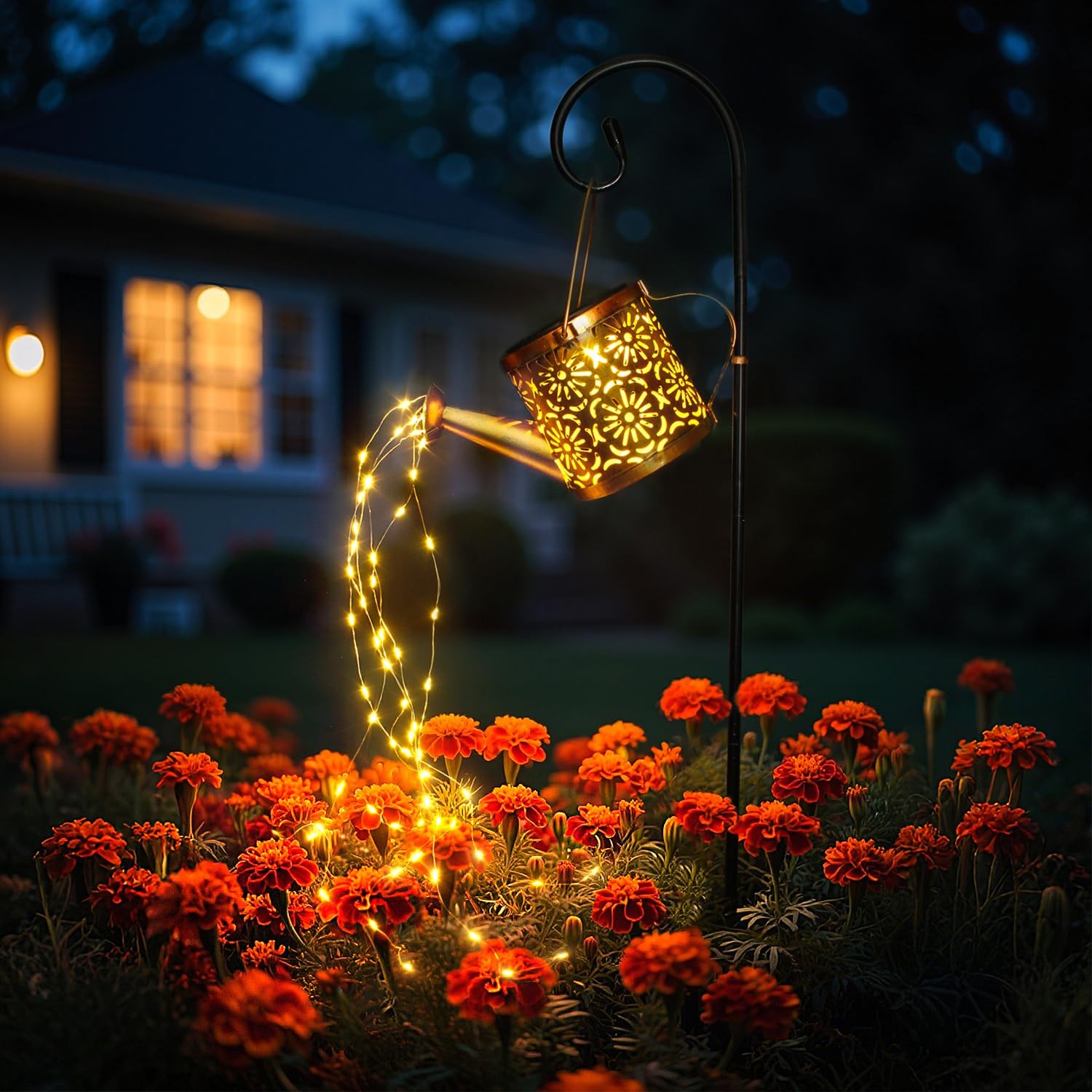 Solar Garden Lights Outdoor Decoration, Metal Watering Can Flower