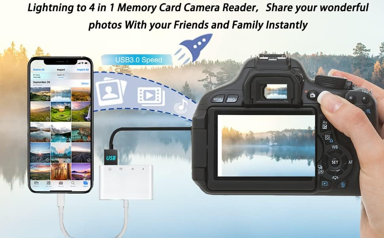 Lightning to SD Card Reader - 4 in 1 Memory Card Adapter for Iphone with USB