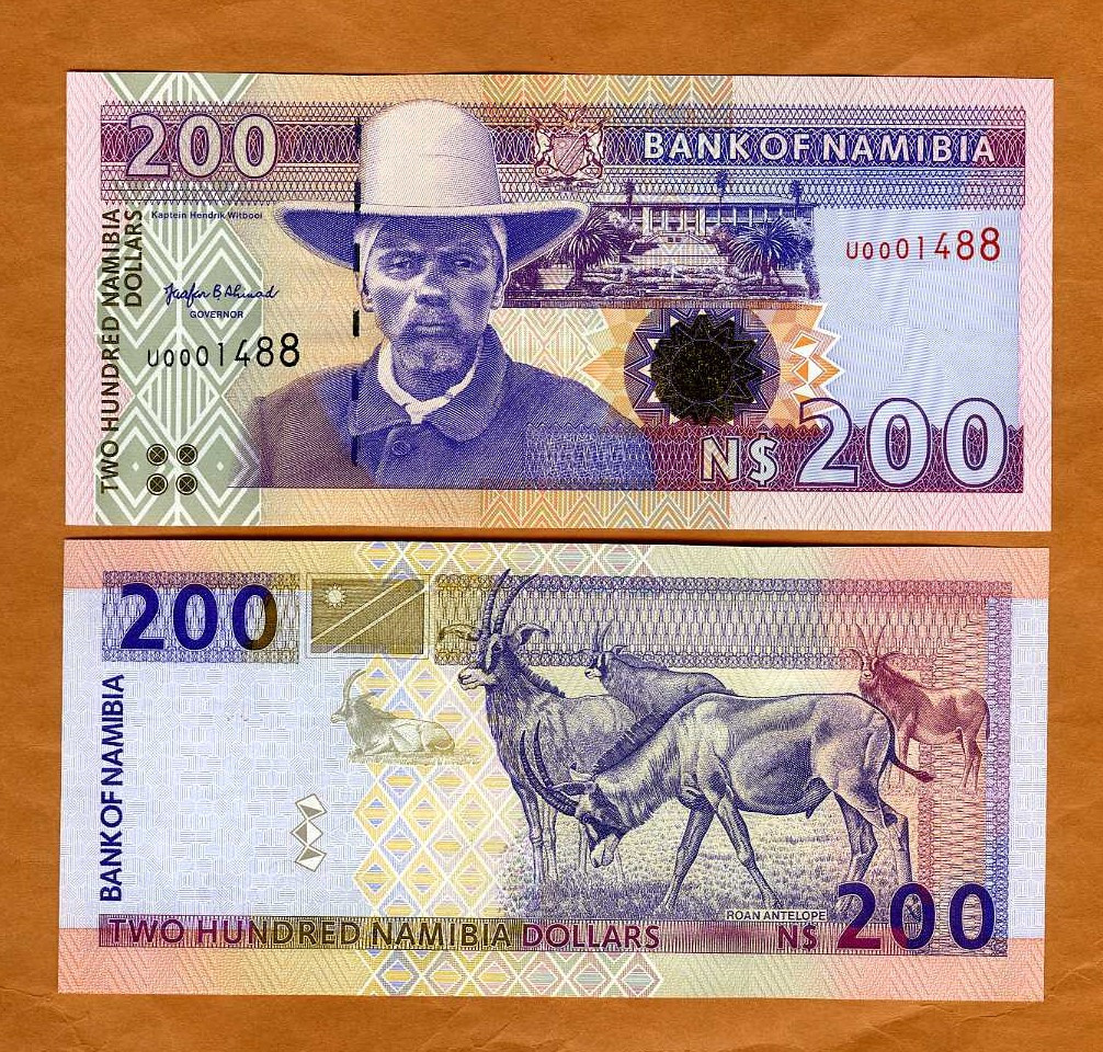 Namibia, 200 dollars, ND (1996), P-10a, UNC 7-Digit S/N