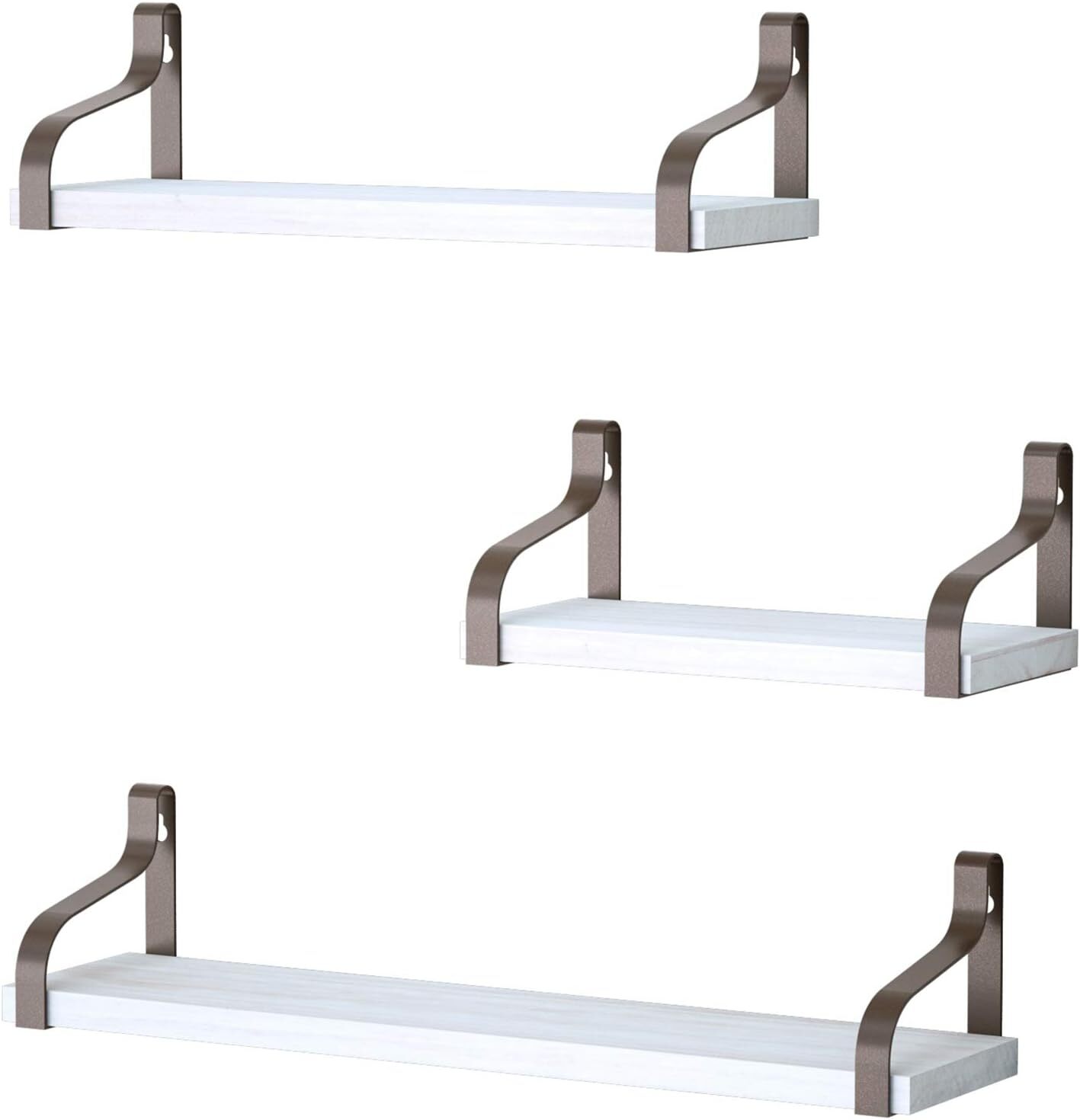 Love-KANKEI Floating Shelves for Wall Set of 3, Medium, White/Brown Brackets