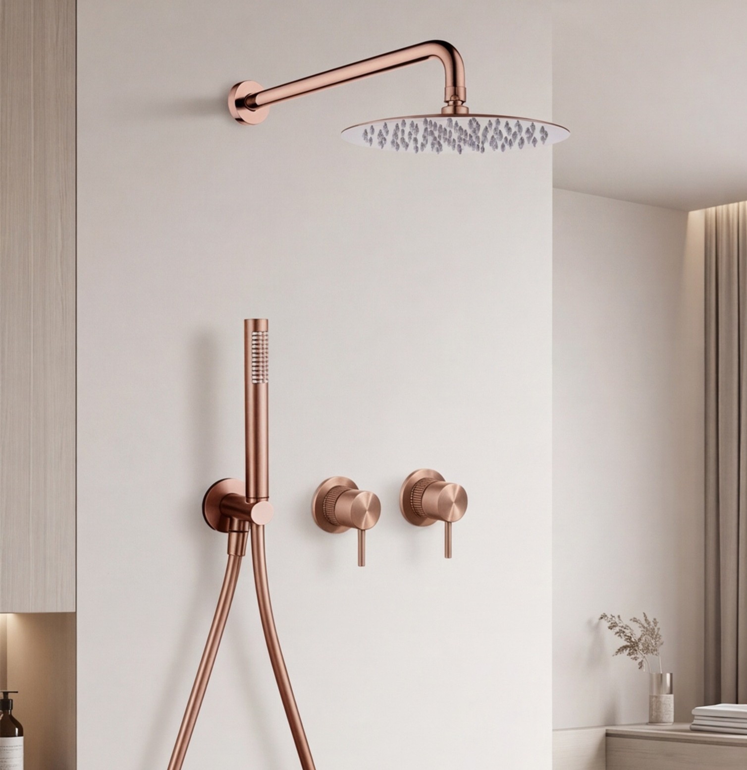 10" Bath Shower System Concealed Brass Brushed Rose Gold Shower Mixer Faucet Set