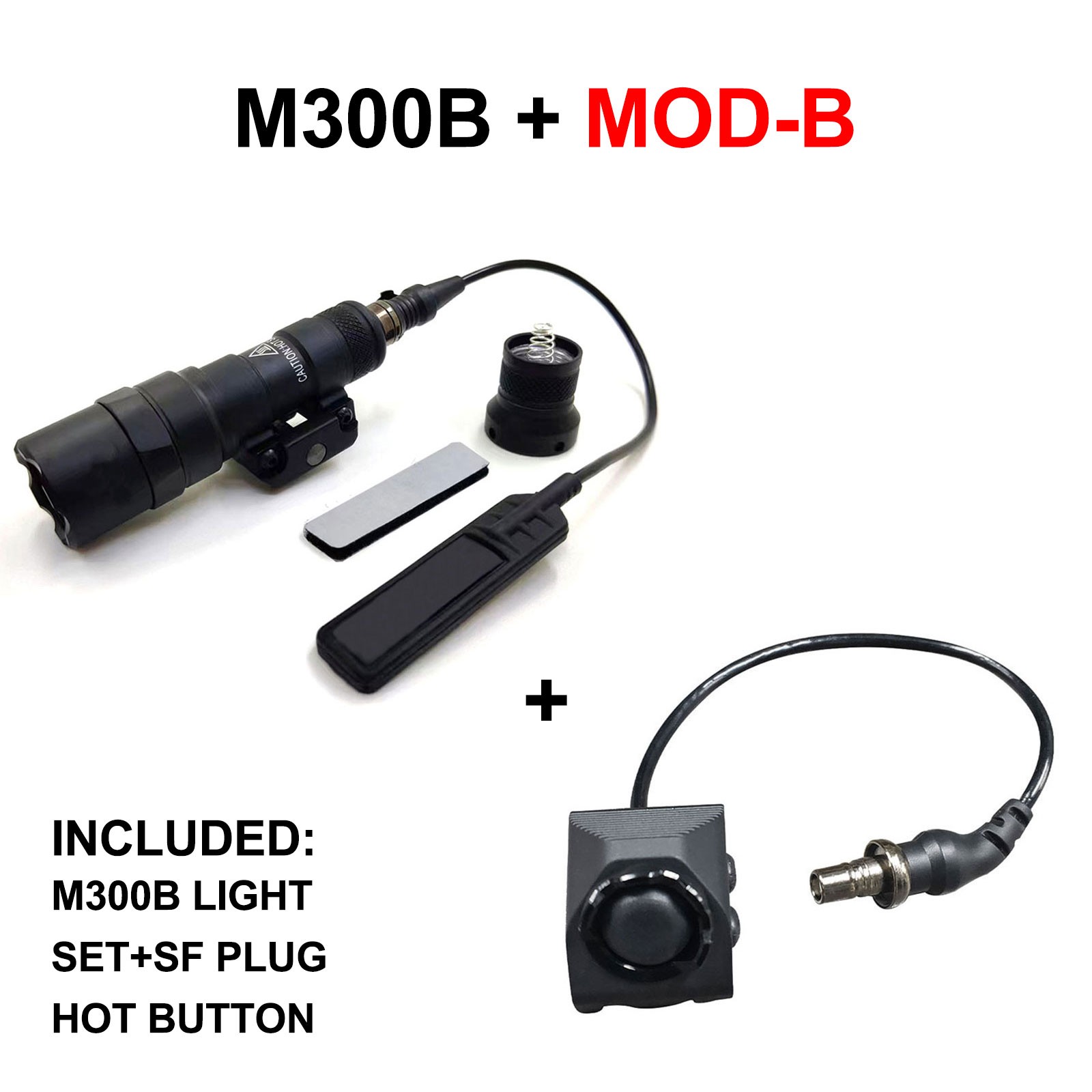 Tactical Weapon Light M300B Mini LED White Flashlight + Remote Button Switch