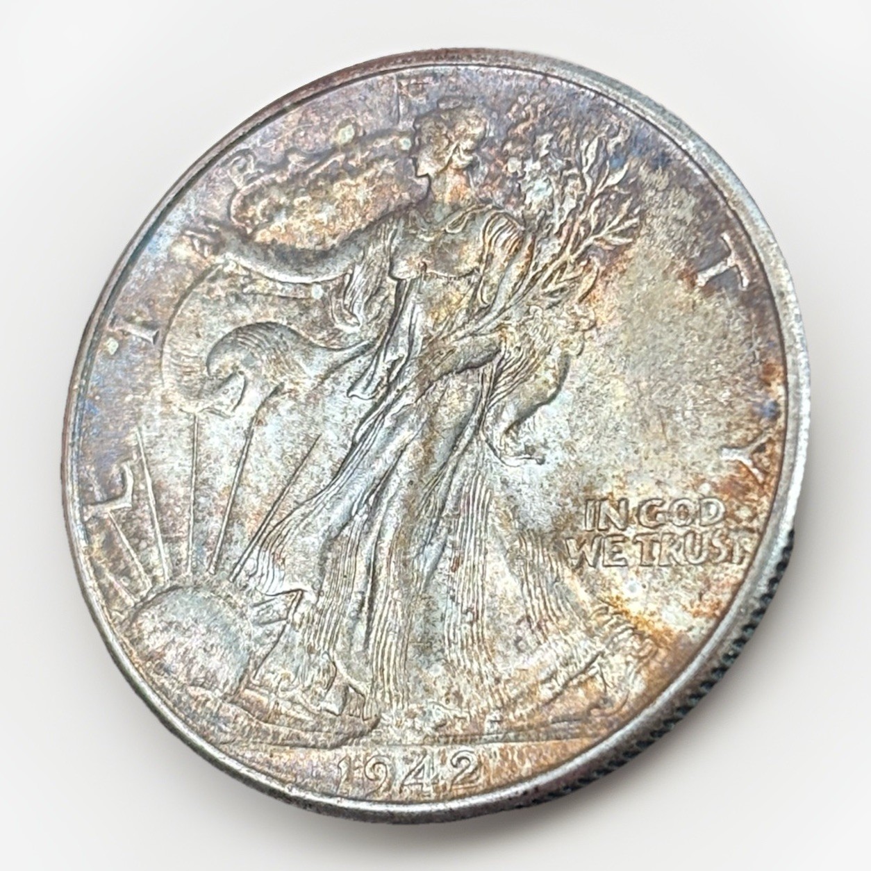 Superb 1942 Walking Liberty Silver Half Dollar  Toned w Luster - BU / MS / Gem