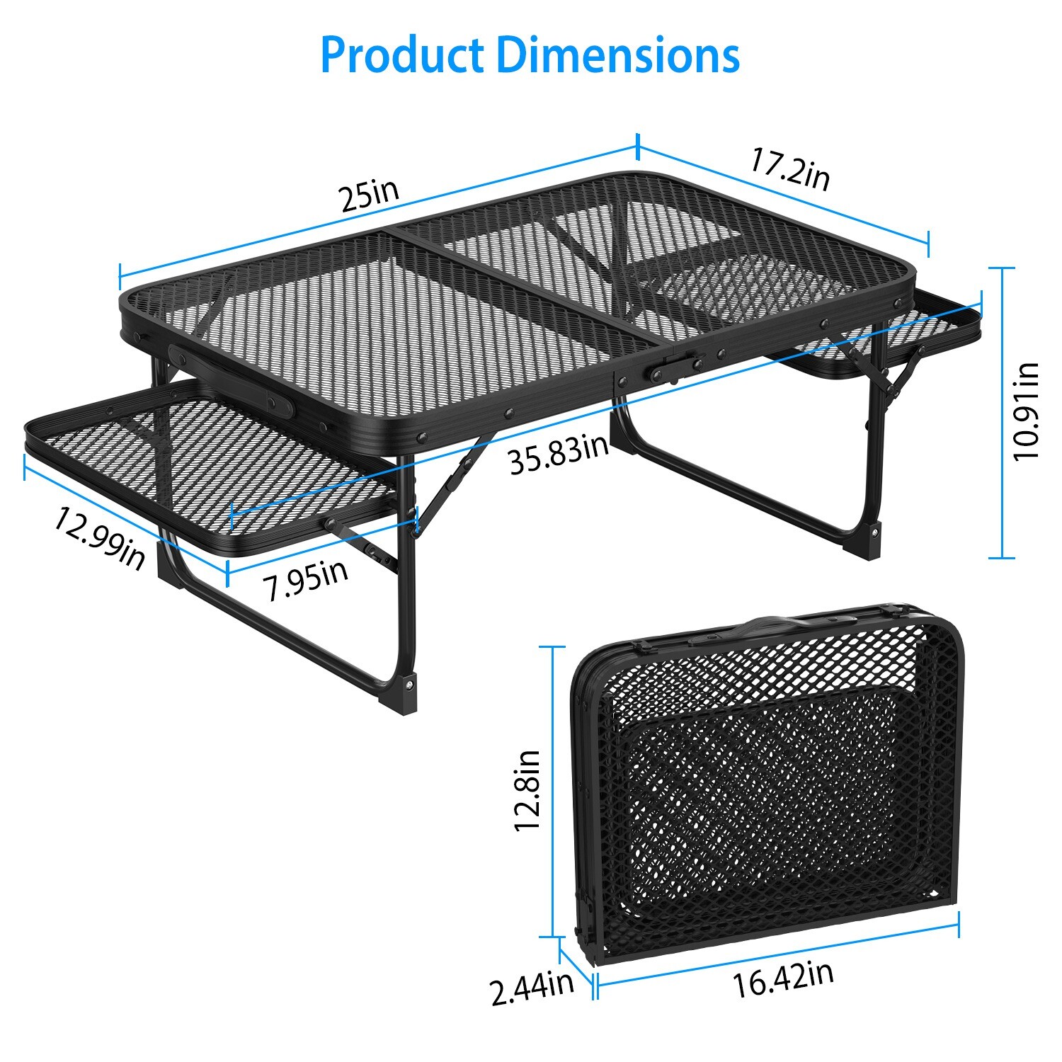 Folding Camping Table with 2 Wing Panel Aluminum Picnic Table Heat Resistant