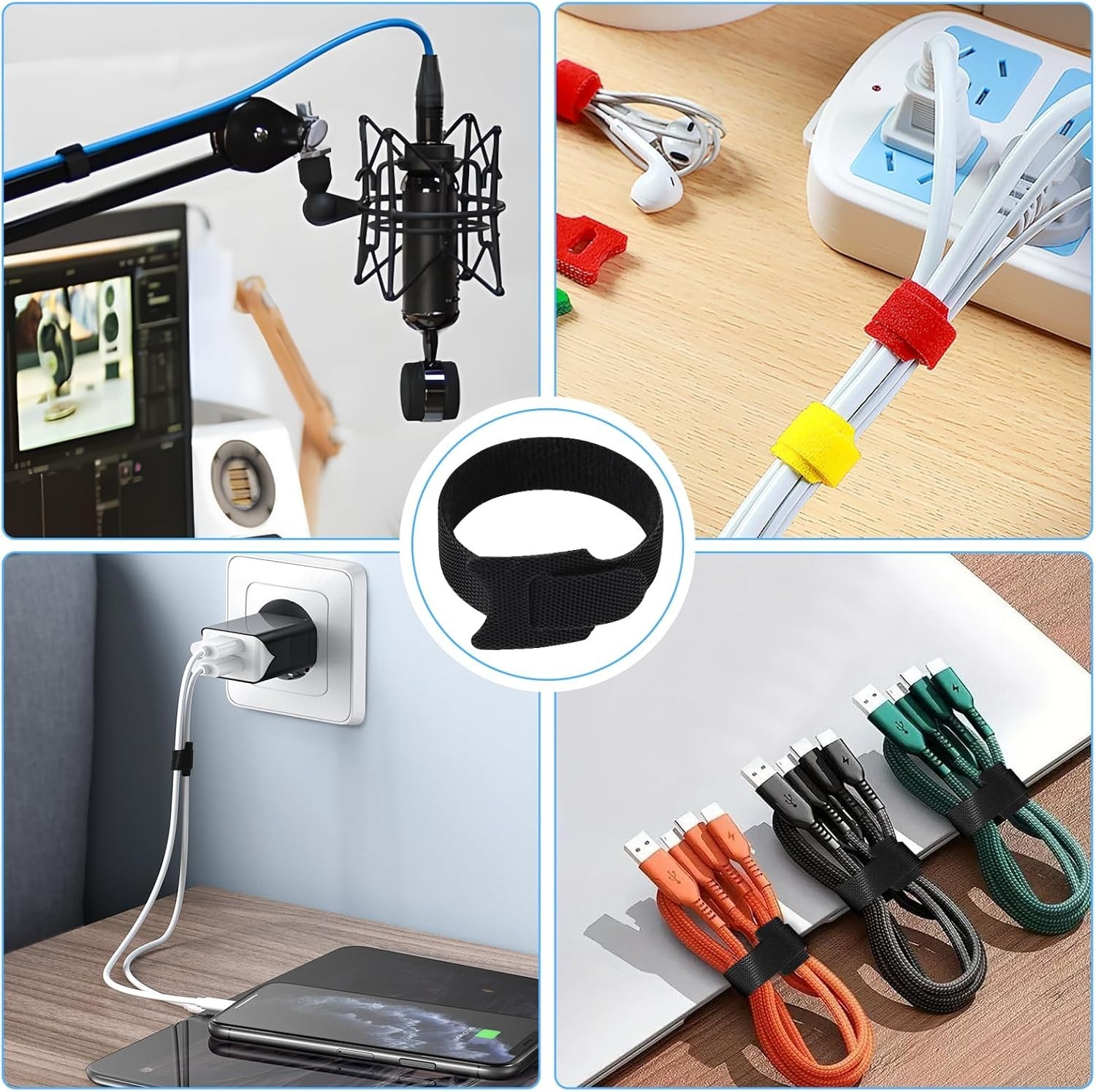 70 PCS Reusable Cable Ties for Wire Management, Hook Loop Straps & Organizers