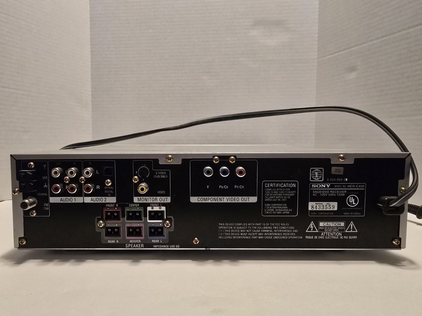 Sony S-Master 5.1 Surround Sound 5 CD/DVD Changer DAV-C450 Working No Remote