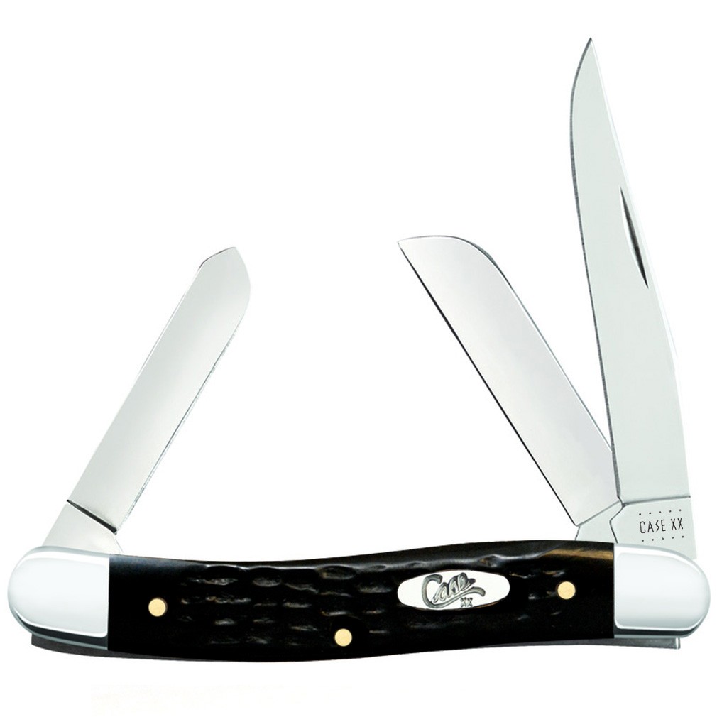 CASE XX KNIVES MEDIUM STOCKMAN JIGGED BLACK SYNTHETIC 3 5/8" POCKET KNIFE