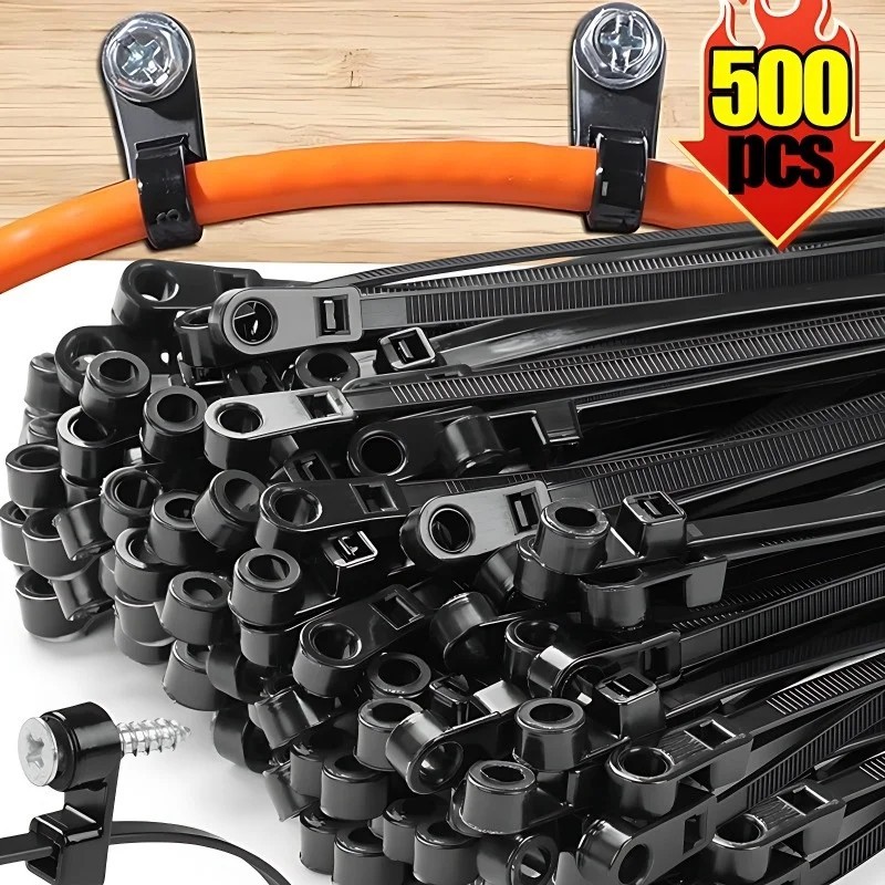 Screw Mount Cable Ties Nylon Zip Tie Wraps Head Wire Tidy Wall Fixing Black