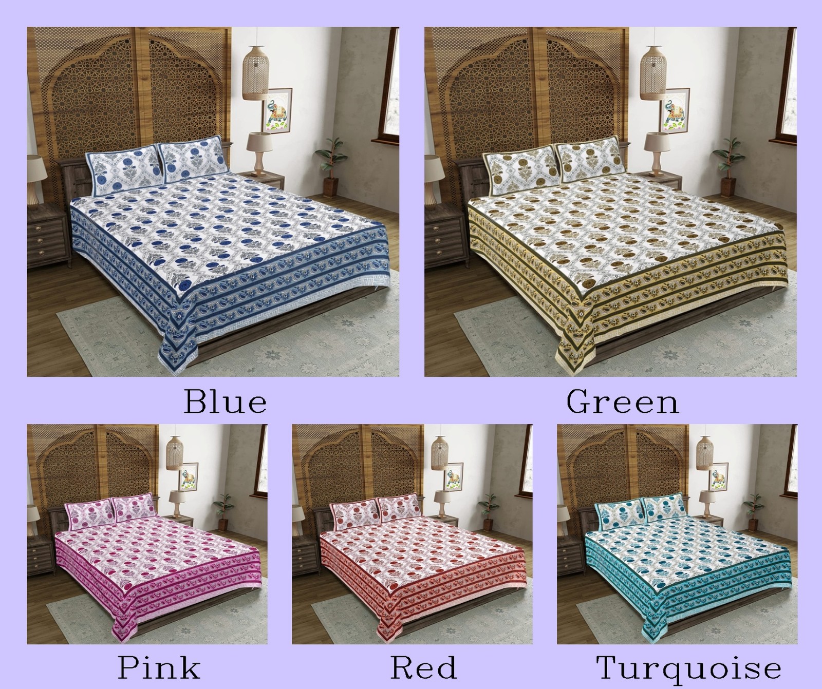 Double Size Sheet Mandala Bedsheet With 2 Pillow Cover Carnation Design