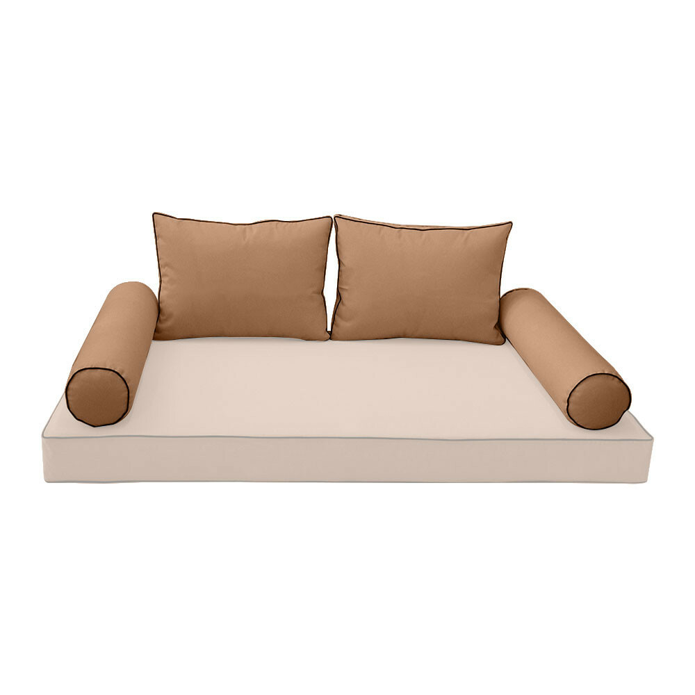 COVER ONLY Style1 Outdoor Bolster Back Pillow Slipcover Contrast Trim Crib-AD104