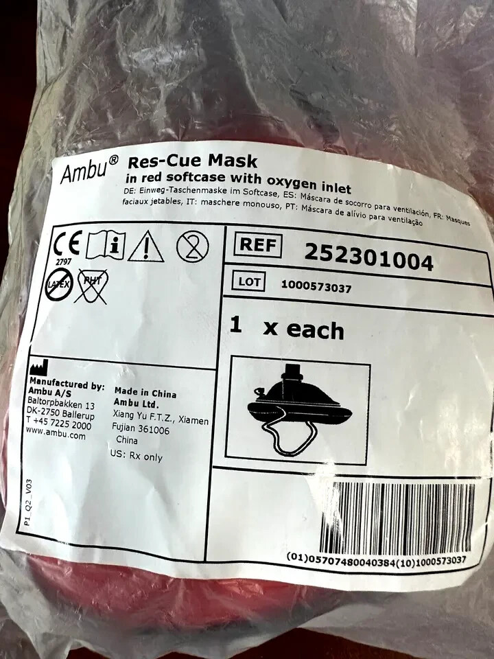 Ambu Res-Cue Mask REF 252301004 CPR Rescue w/Elastic Strap & O2 Inlet