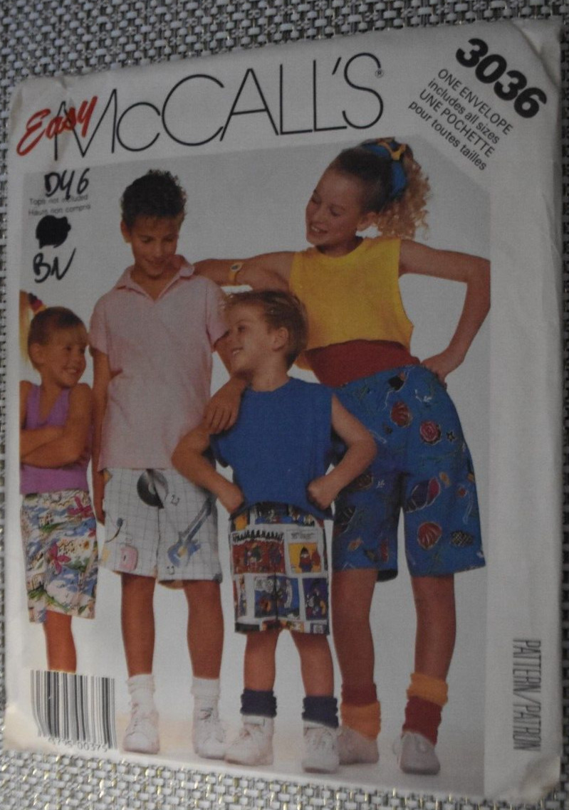 McCalls 3036 Pattern Girls Boys Easy Shorts Sz 3 - 14 Uncut