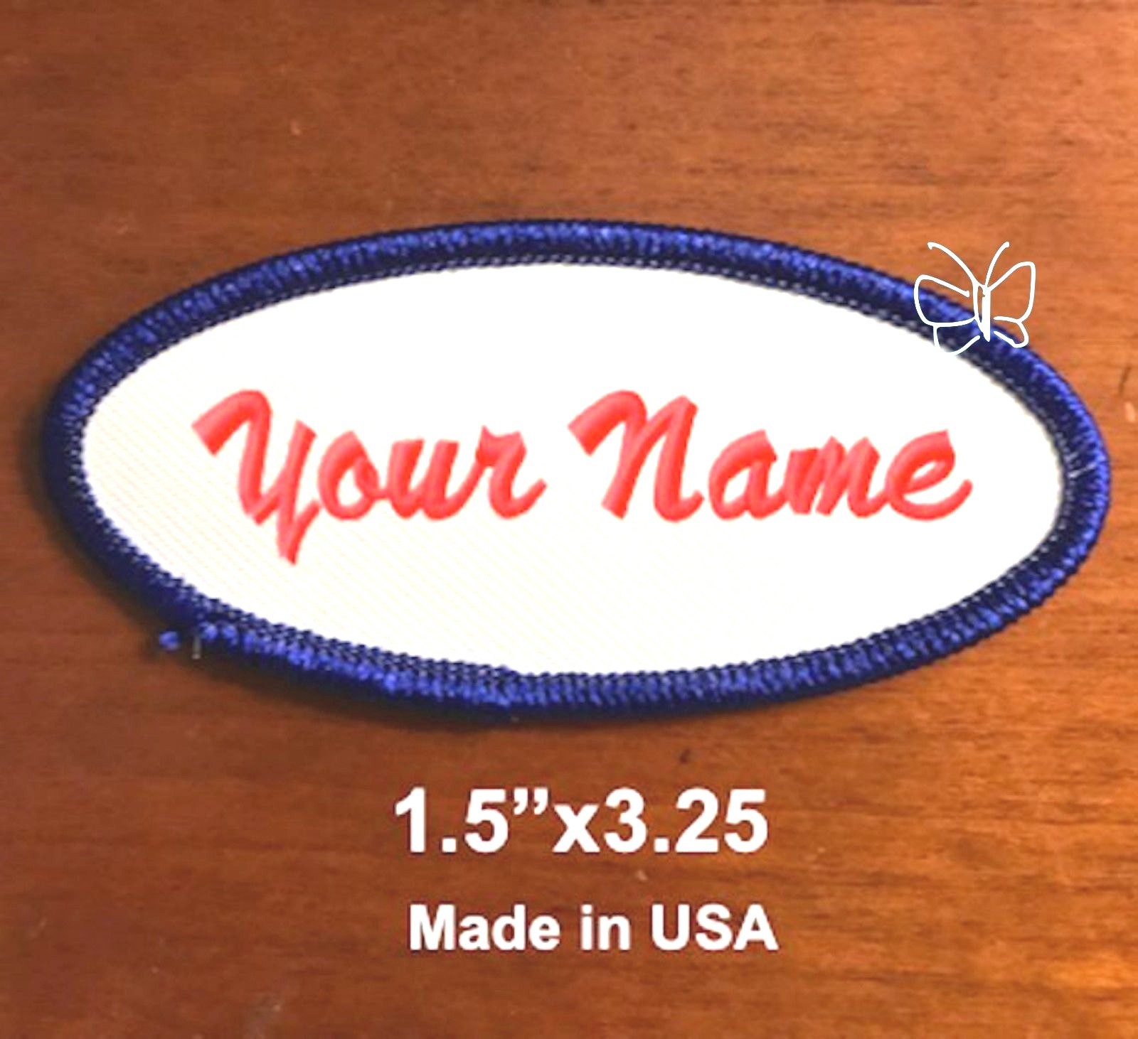 Custom Embroidered  Name Patch Embroidery Tag Patch Motorcycle Badge White/Royal