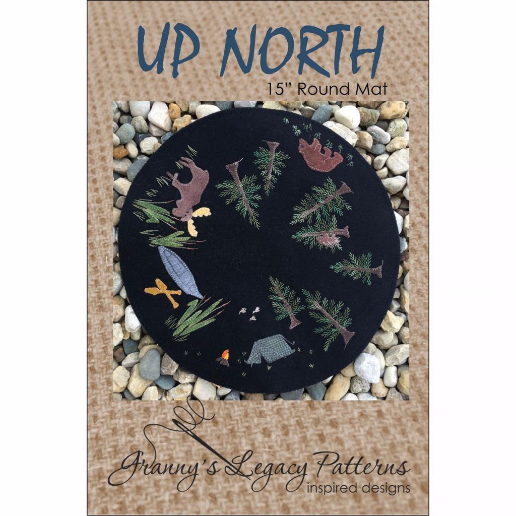 Up North 15" Round Mat pattern  ~ Hand Work~ Wool, Embroidery #12 perle cotton