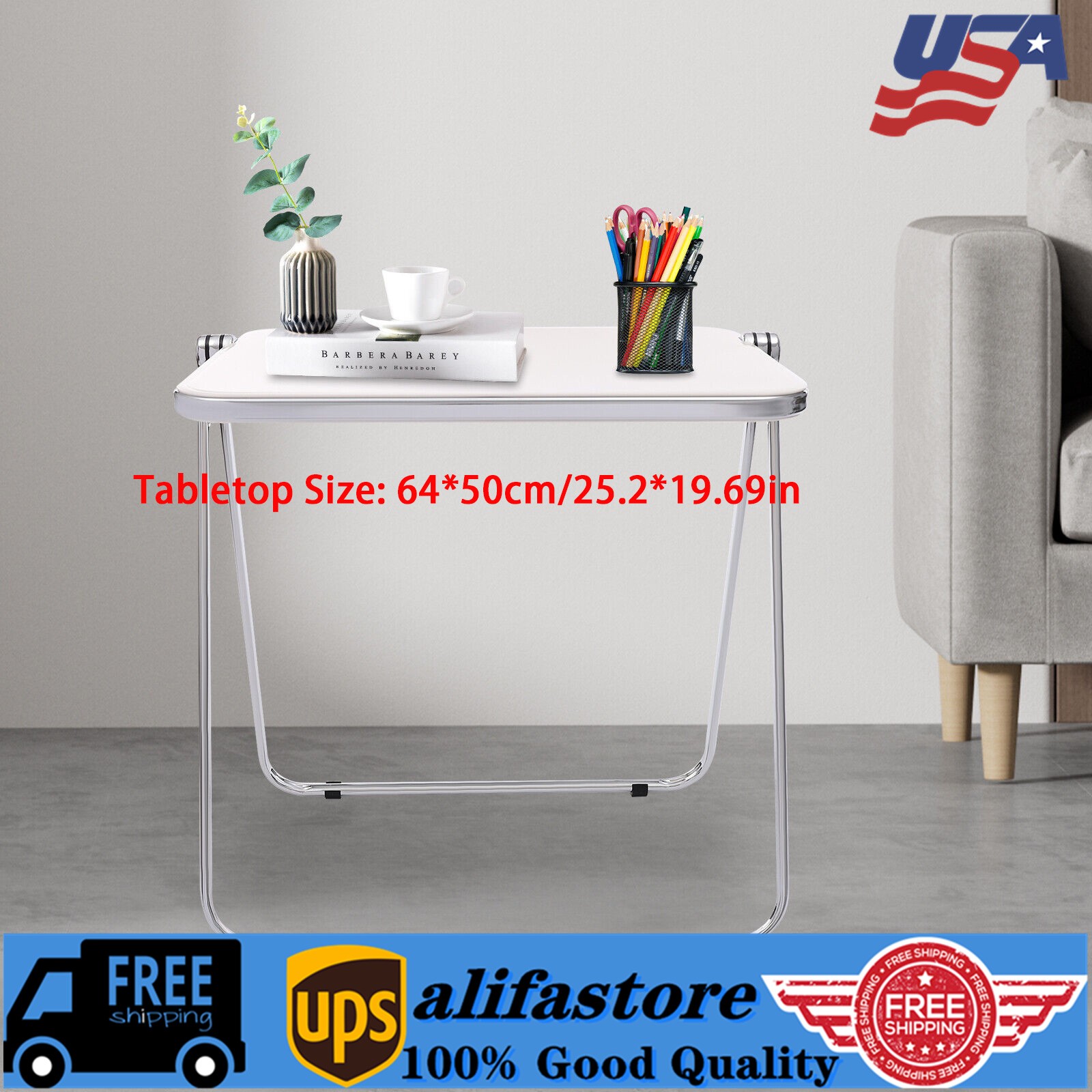 Foldable Acrylic Tray Table, Modern TV Tray, Small Folding Desk Space-Saving