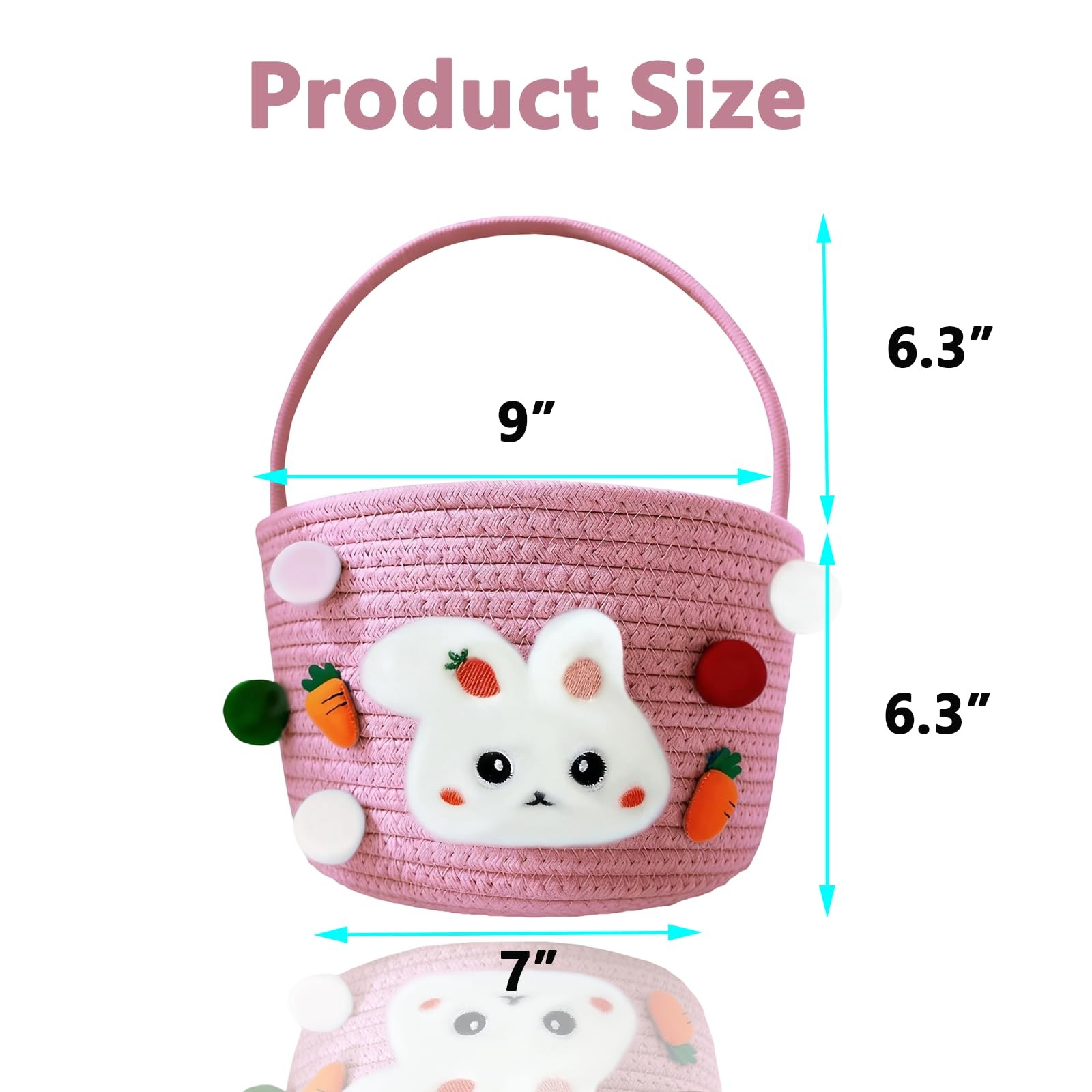 Easter Bunny Baskets for , Baby Easter Empty Egg Basket with Handle, Woven Ro...