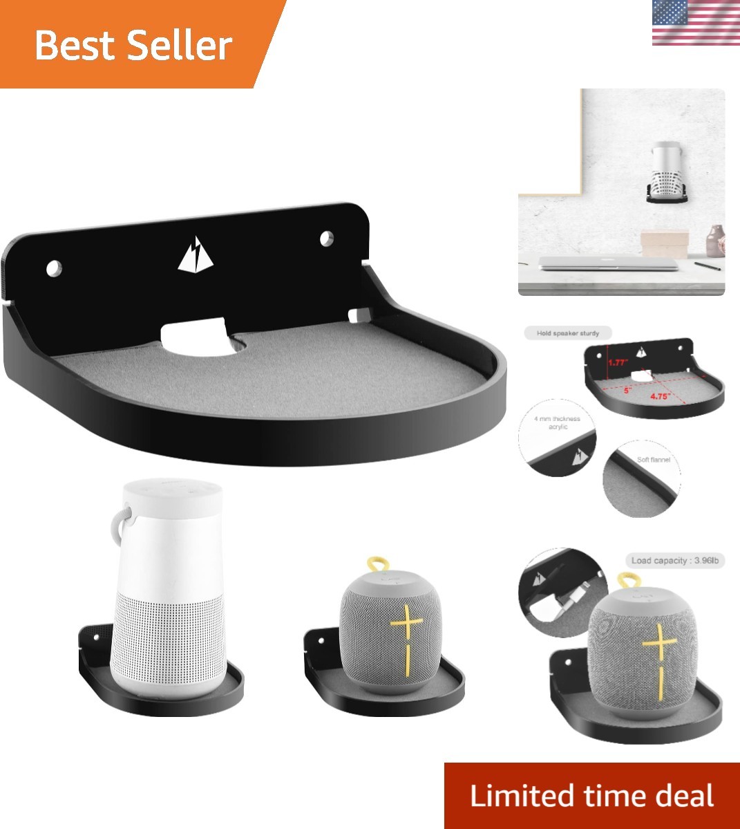 5 inches Speaker Shelf Mount Small Floating Shelf Small Shelf Stand for Speak...
