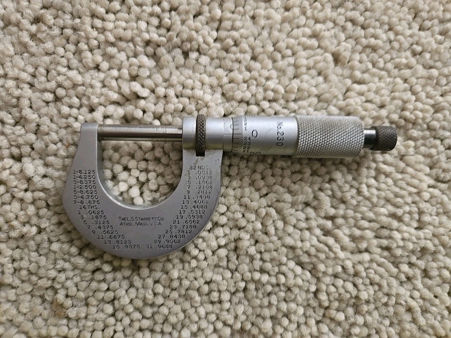 Vintage L.S. Starrett No. 230 Outside Micrometer USA Nice Working Tool
