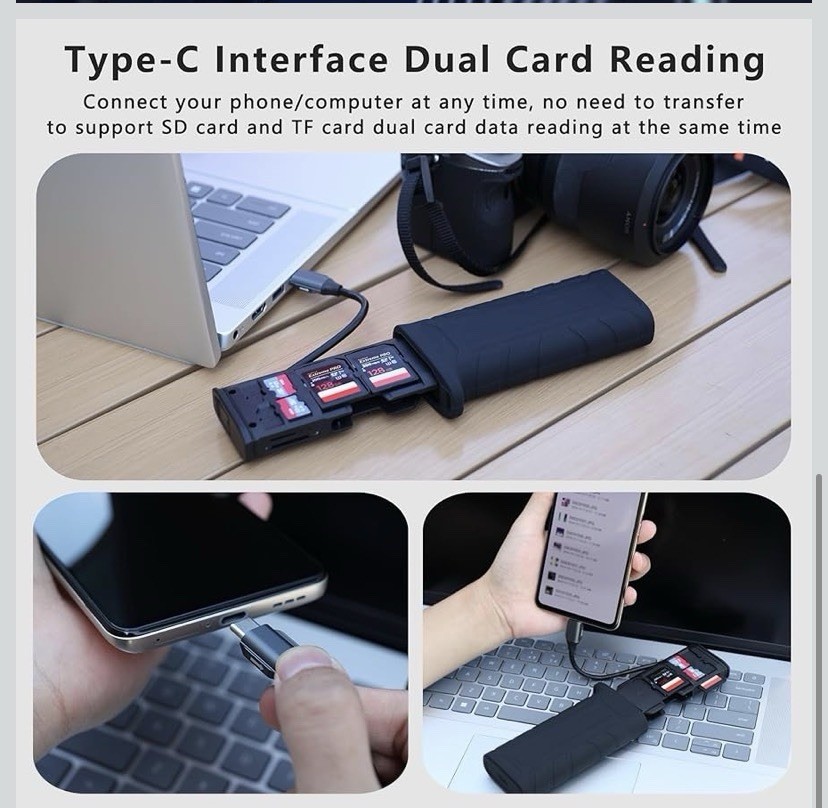 Multi-Function High-Speed SD/TF Card Reader, 2-in-1 Card Carrying Case Holder...