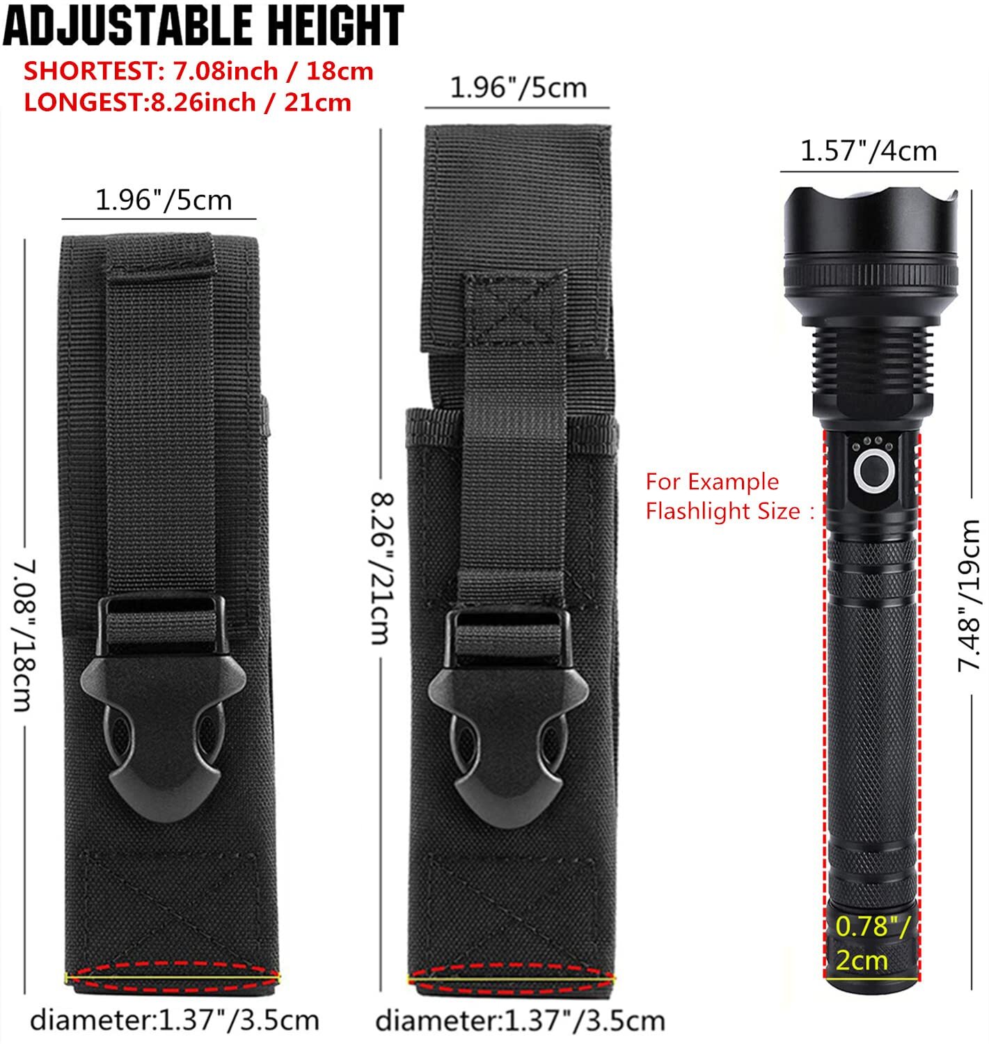 Multiuse Tool Pouch Holster Case with Adjustable Capacity for Holding Flashlight